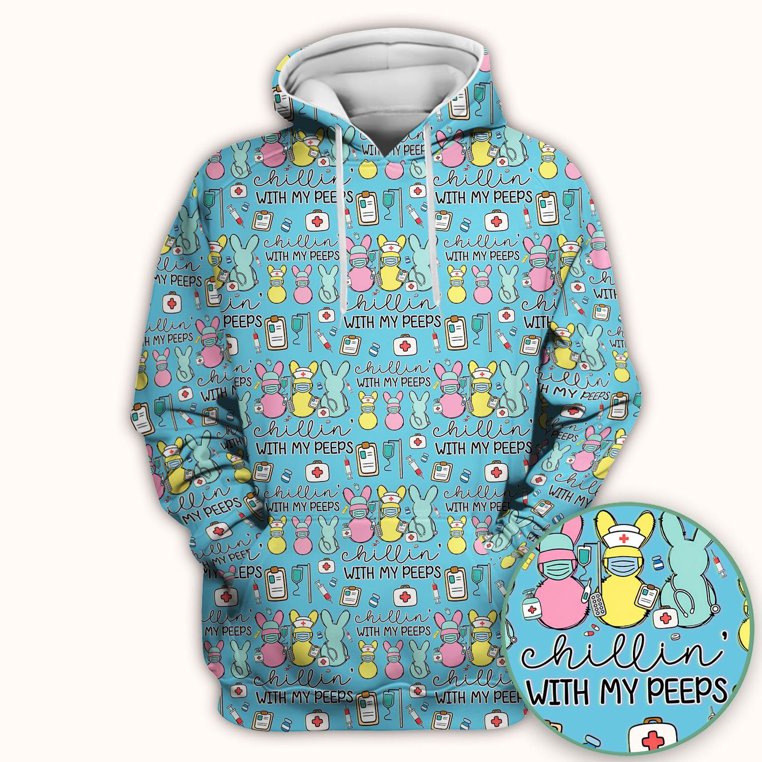 Cute Bunny Nurse Chillin With My Peeps Scrub Top, Comfortable Scrubs for Nurses, Easter