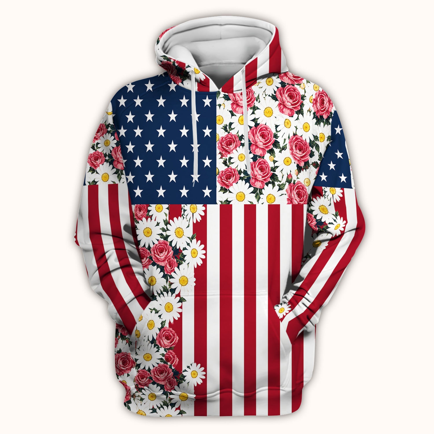 Floral American Flag Nurse Scrub Top for RN, CNA, Healthcare Workers, Patriotic Uniform Scrub Top, Comfortable Scrubs for Nurses