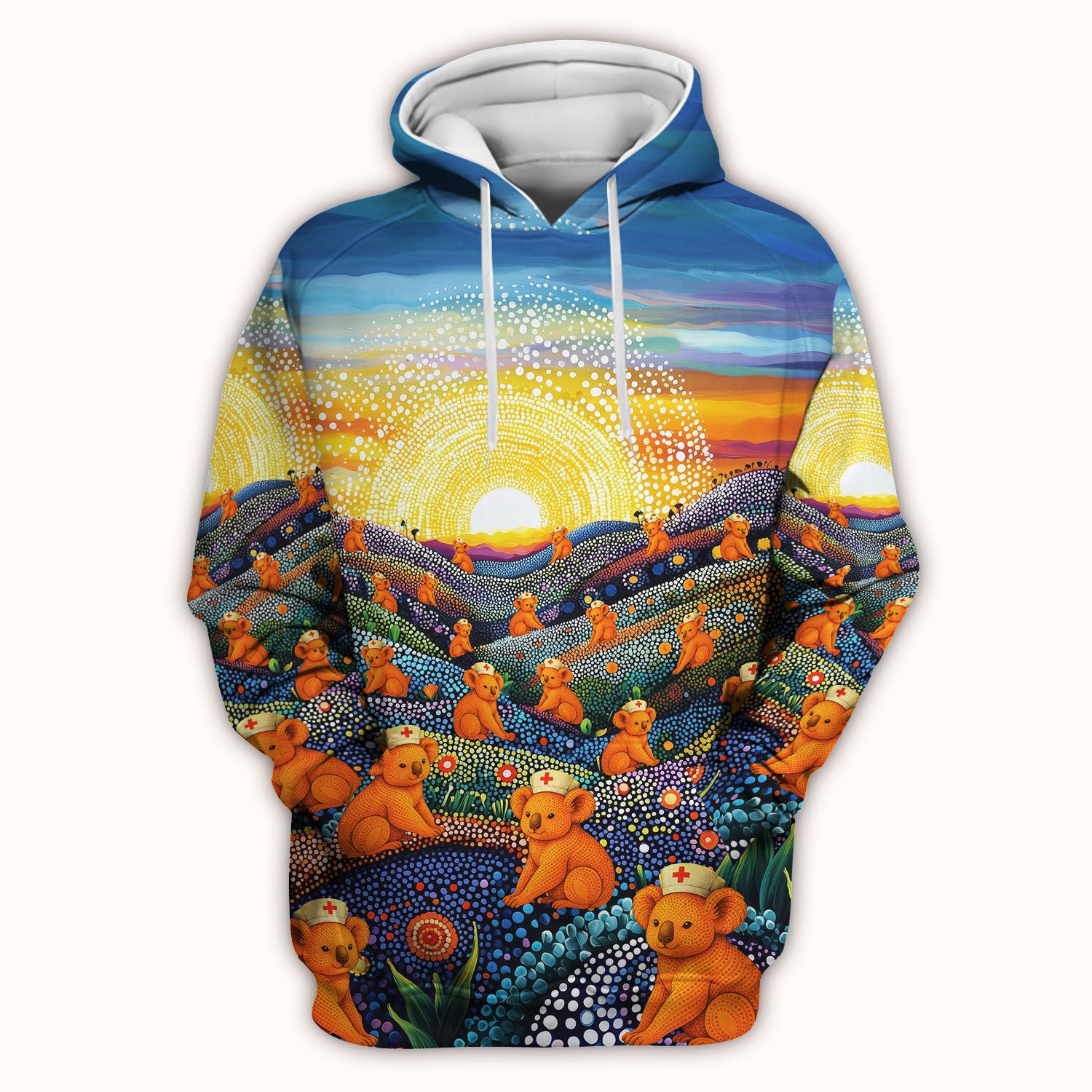 Australian Koala Dot Art Nurse Scrub Top - Women V-Neck Shirt