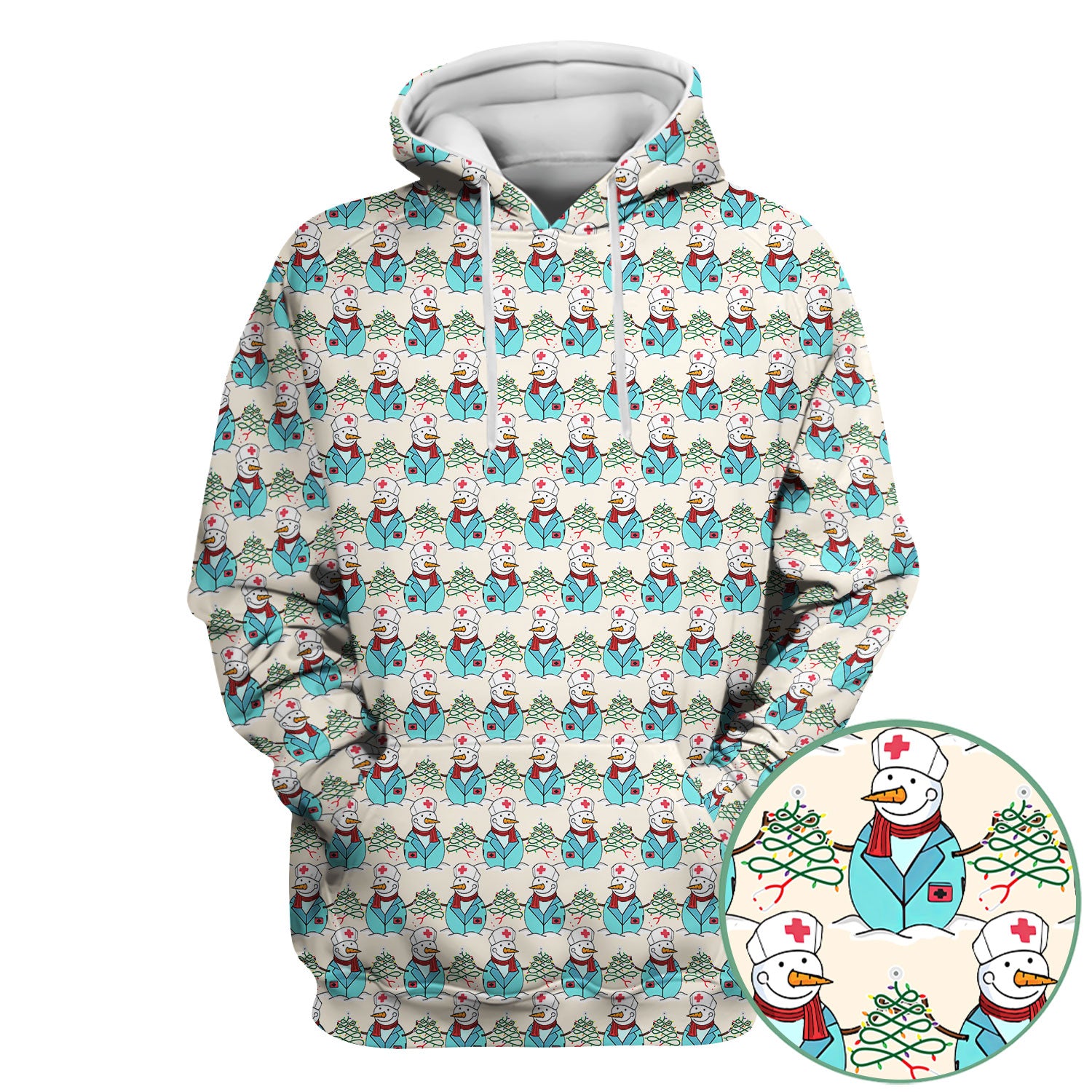 Christmas Nurse Scrubs for Women - Cute Snowman Medical Print Top - Multi Color Custom Nursing Shirt Holiday Gift for Healthcare Workers