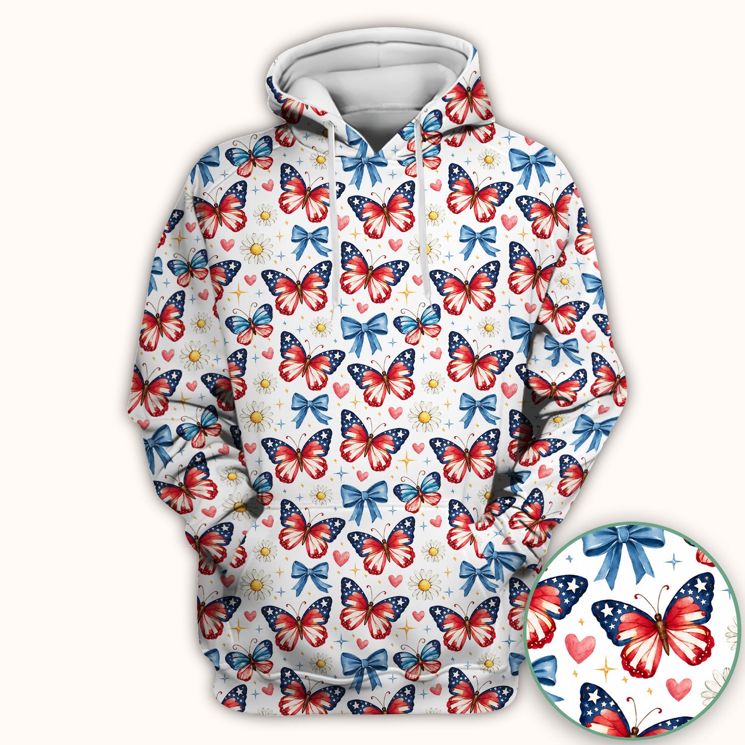 Patriotic Butterfly Bow Daisy Pattern Scrub Top, Comfortable Scrubs for Nurses