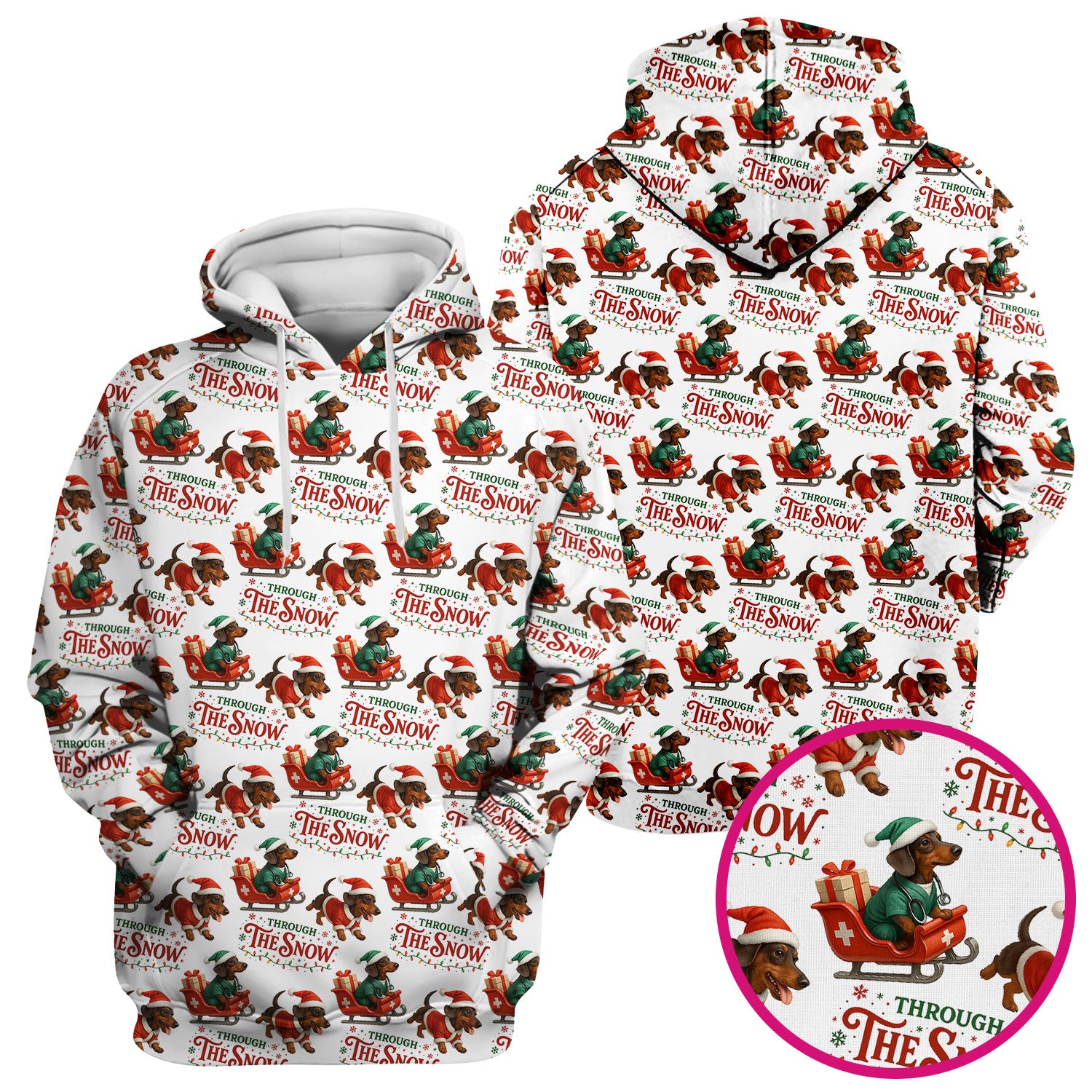Dachshund Christmas Scrub Top, Cute Dog Nurse Scrub Shirt, Through The Snow Pattern Nursing Uniform