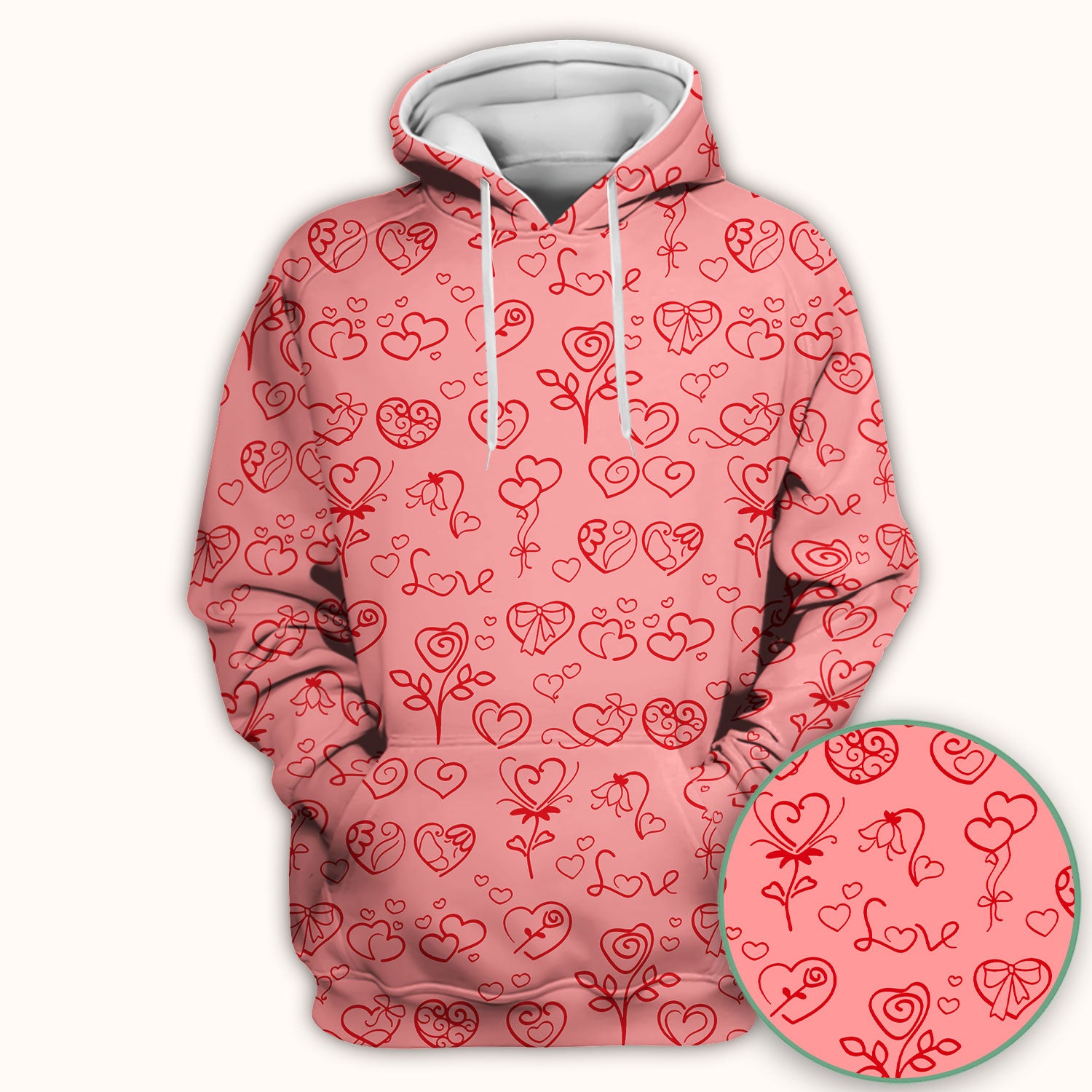 Cute Valentine Heart Scrub Top, Artistic Heart Pink Love Line Art Pattern Nurse Shirt, Comfortable Scrubs For Nursing