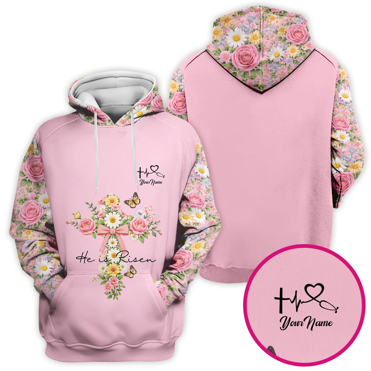 Personalized Meaningful Easter Nurse He Is Risen Floral Cross Bow Pattern Scrub Top, Comfortable Scrubs for Nurses