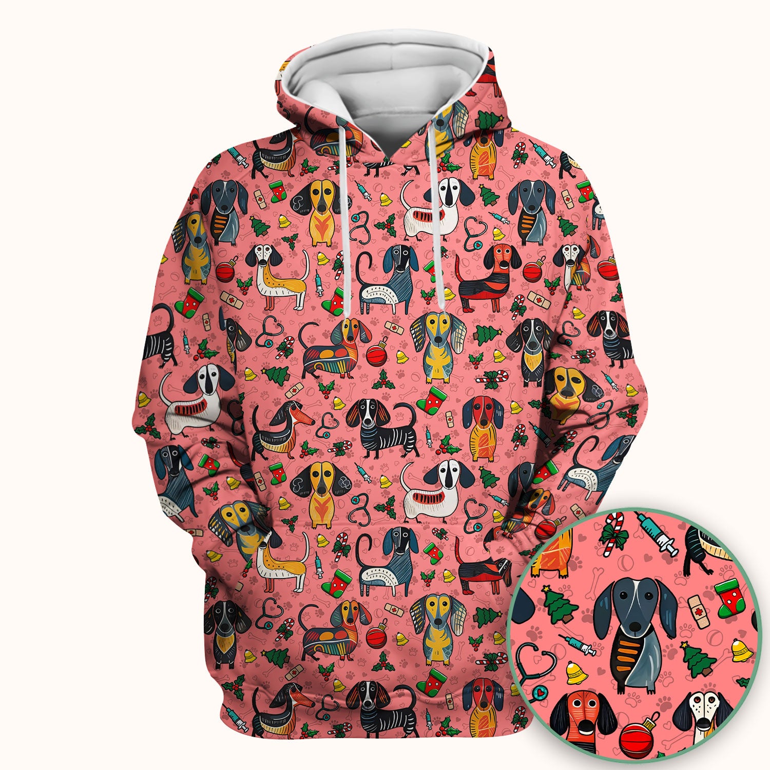 Dachshund Christmas Scrub Top - Cute Wiener Dog Nurse Uniform for Women - Holiday Medical Shirt