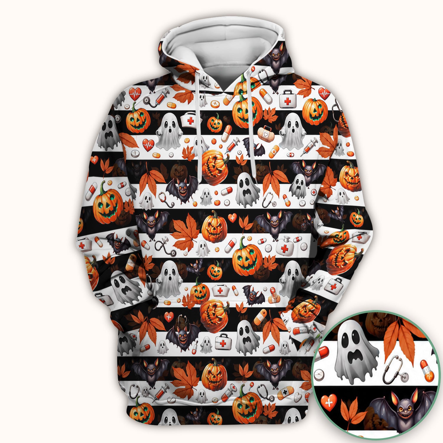 Halloween Ghost And Medical Icons Scrub Top, Comfortable Scrubs for Nurses