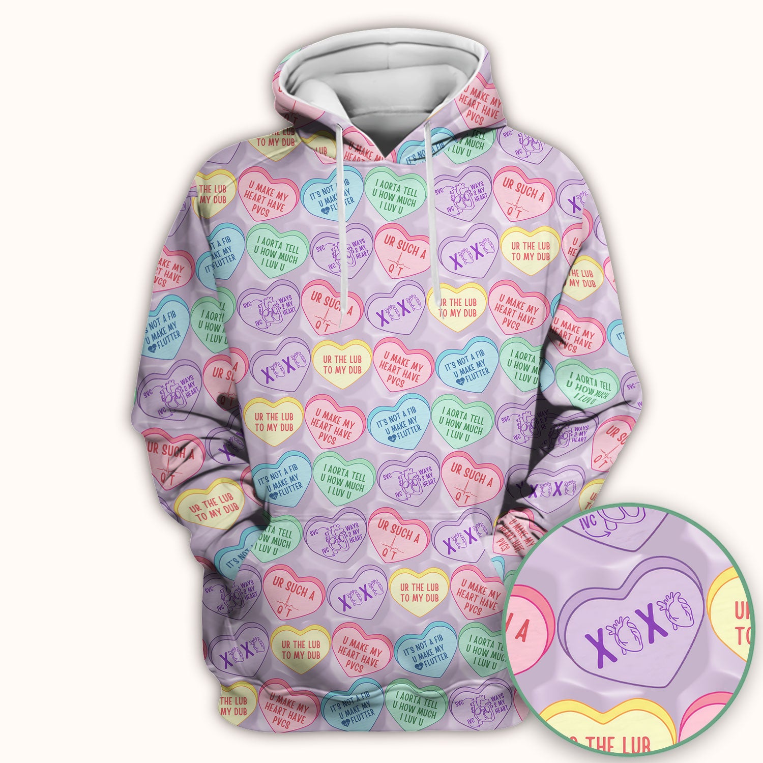 Medical Candy Heart Valentine Pattern Scrub Top, Fun Medical Pattern, Comfortable Scrubs for Nurses