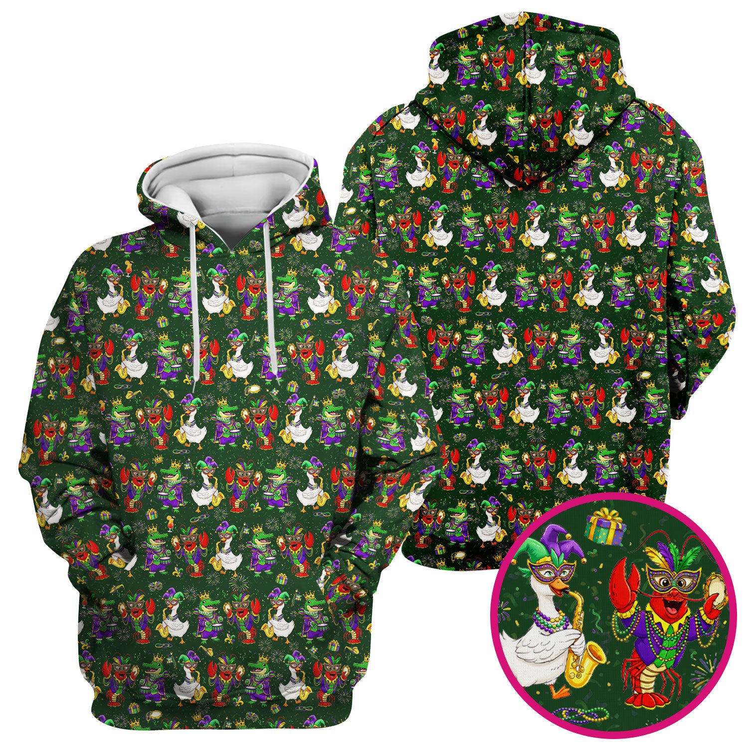 Crawfish And Duck Carnival Scrub Top, Mardi Gras Parade Pattern Nurse Shirt, Breathable Fabrics Nursing Uniform