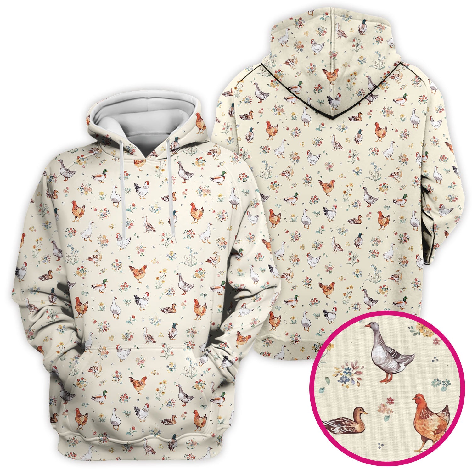 Farm Chicken Duck Floral Pattern Scrubs Top, Comfortable Scrubs for Nurses