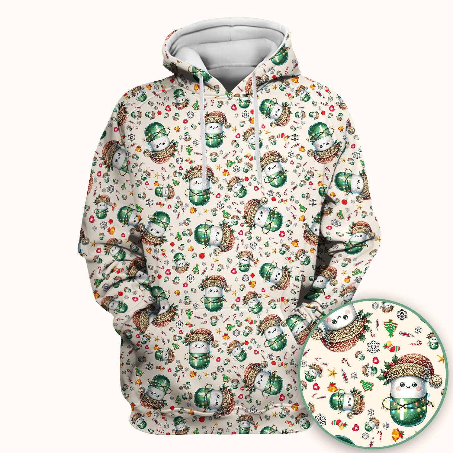 Pharmacy Tech Christmas Scrub Top – Cute Green Snowman Print Nurse Outfit – Funny Holiday Medical Uniform for Pharmacists