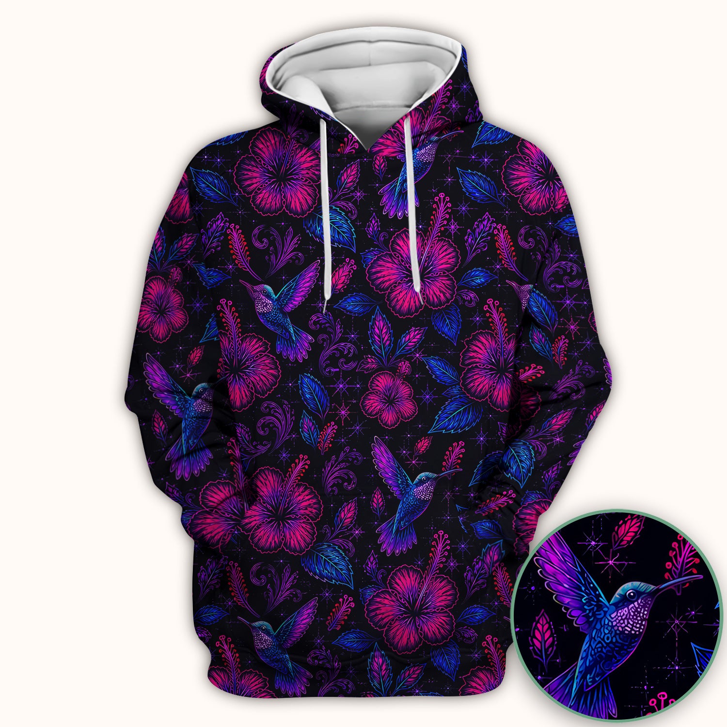 Tropical Hummingbird Hibiscus Floral Pattern Scrub Top, Comfortable Scrubs for Nurses
