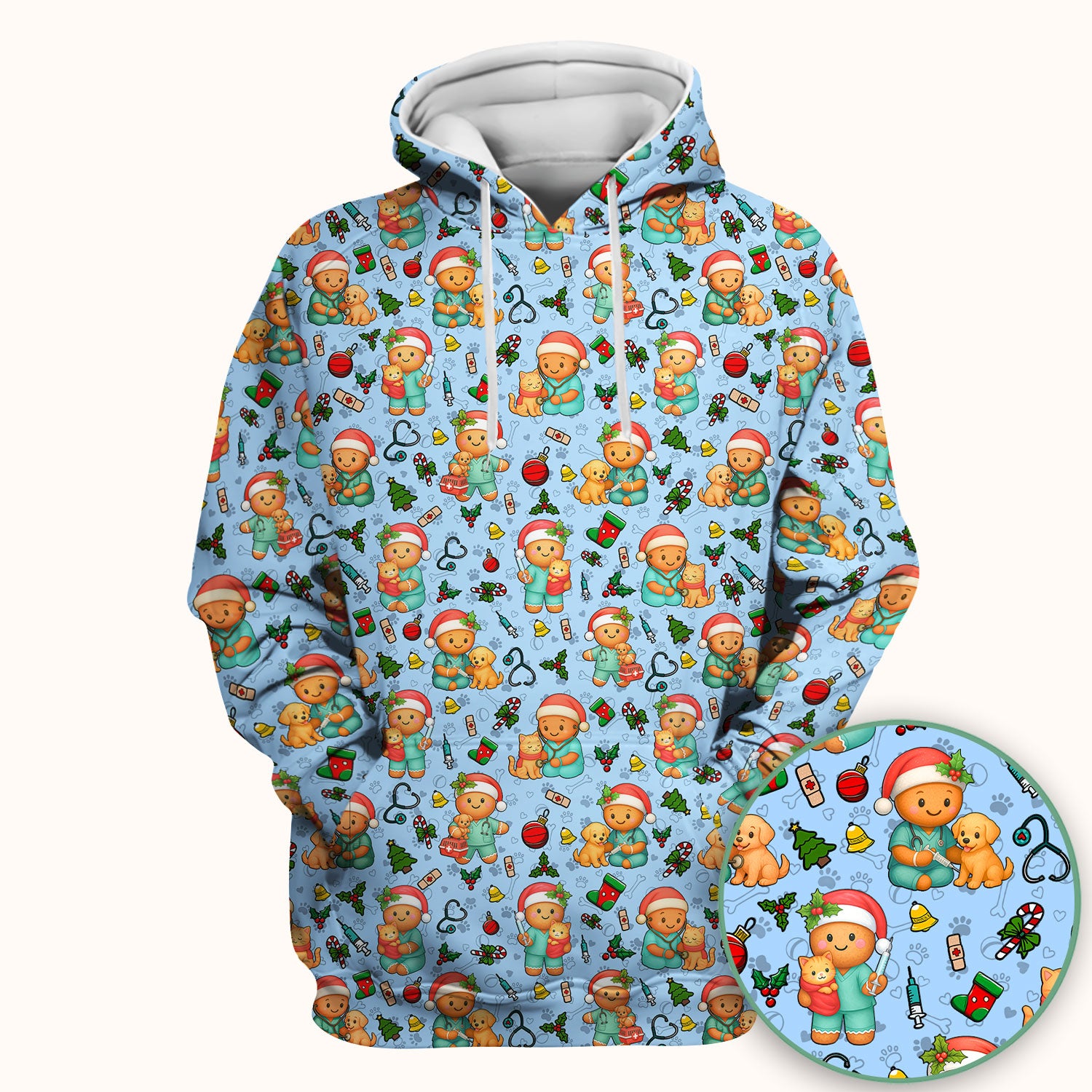 Cute Pharmacy Christmas Scrub Top – Funny Gingerbread Nurse Print Shirt – Festive Holiday Medical Uniform for Pharmacy Tech and Doctor