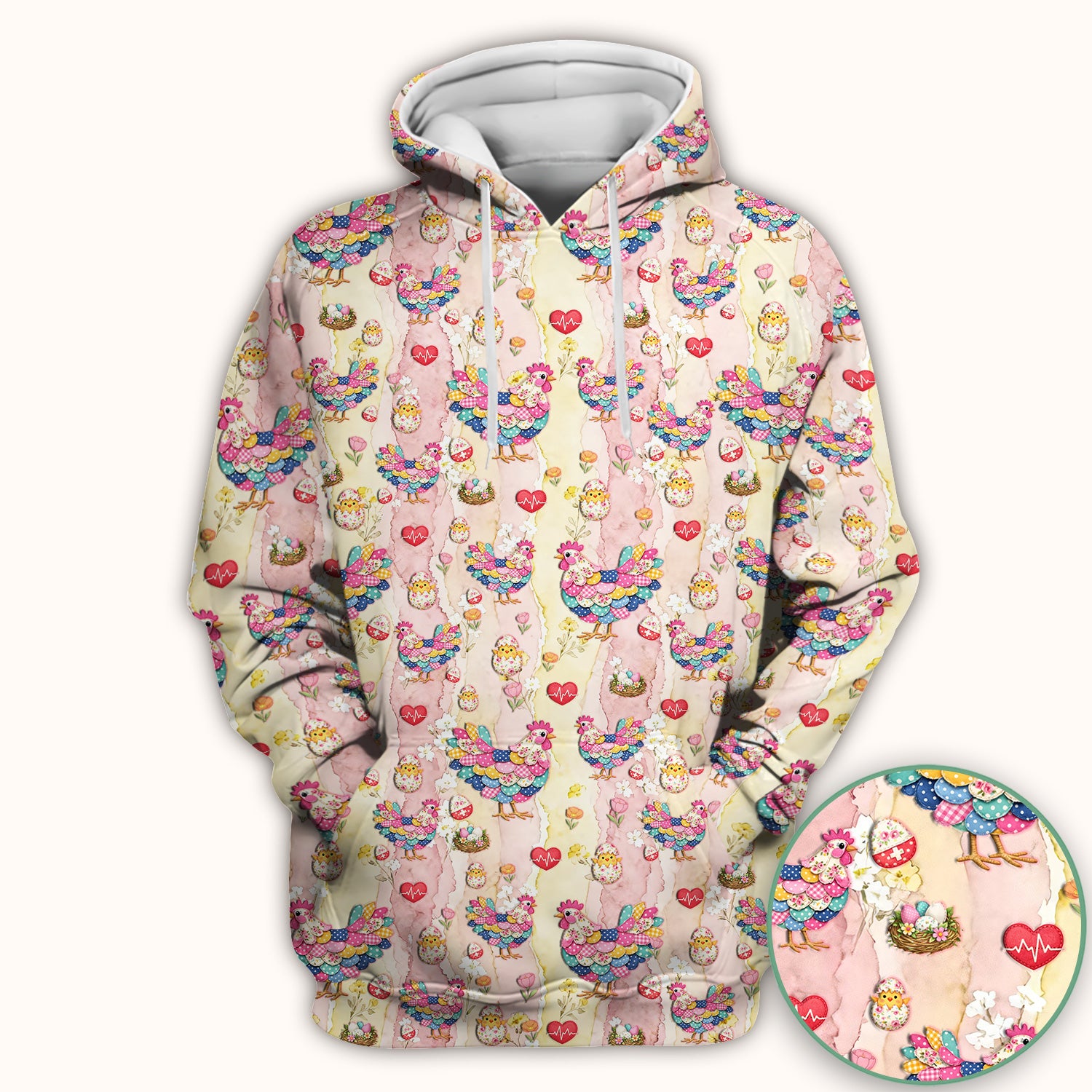Colorful Chicken Easter Eggs Heart Pattern Scrubs Top, Breathable Fabrics Nursing Uniform