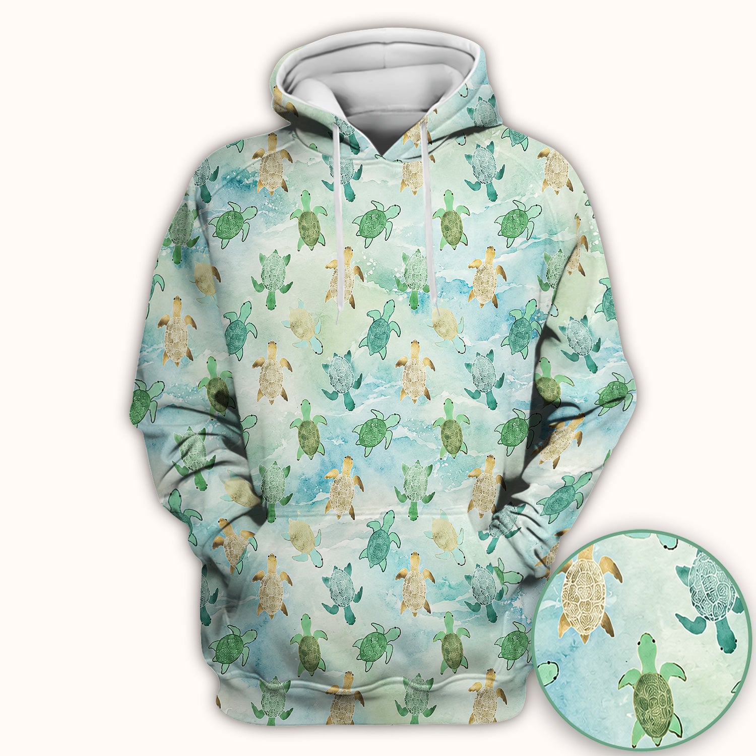 Watercolor Sea Turtle Pattern Scrub Top, Comfortable Scrubs for Nurses