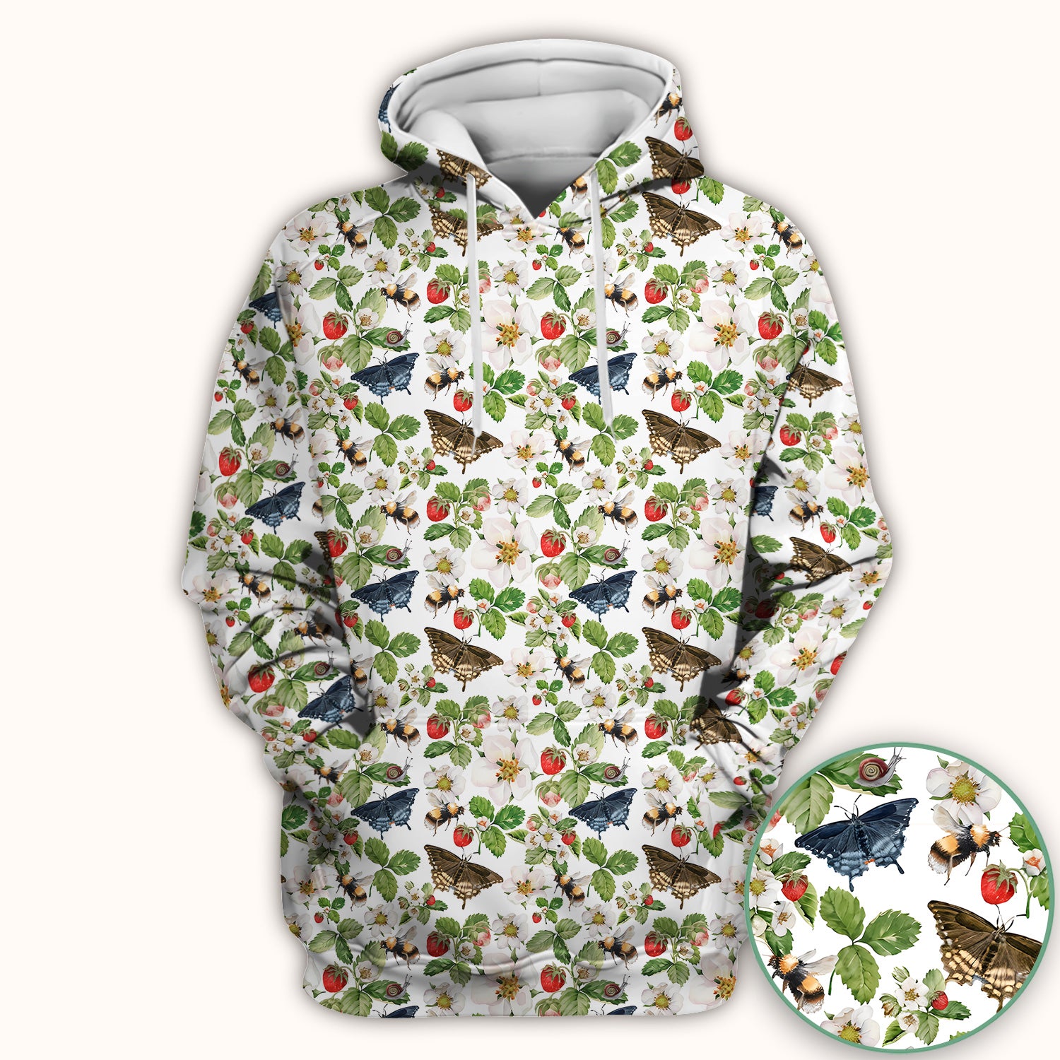 Charming Strawberry Butterfly Garden Pattern Scrub Top, Comfortable Scrubs for Nurses