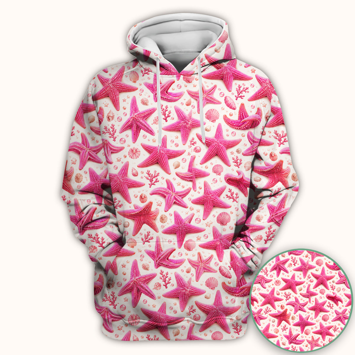 Pink Starfish And Seashell Pattern Scrub Top, Comfortable Scrubs for Nurses