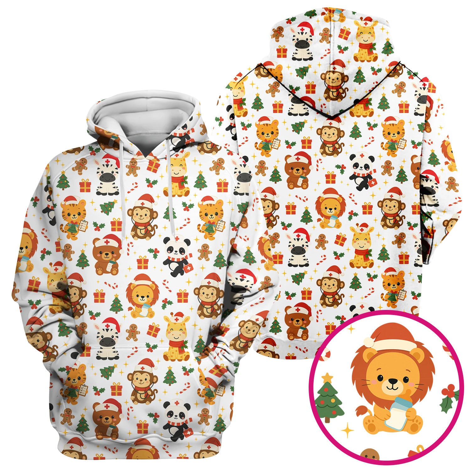 Funny Christmas Nurse Scrub Top - Adorable Safari Animal Pattern - Cute Festive Gift for Women RN LPN CNA