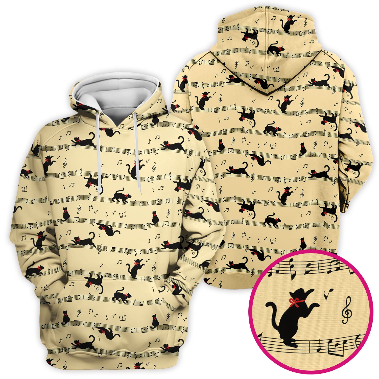 Cute Dancing Black Cat Music Staff Pattern Scrub Top, Comfortable Scrubs for Nurses