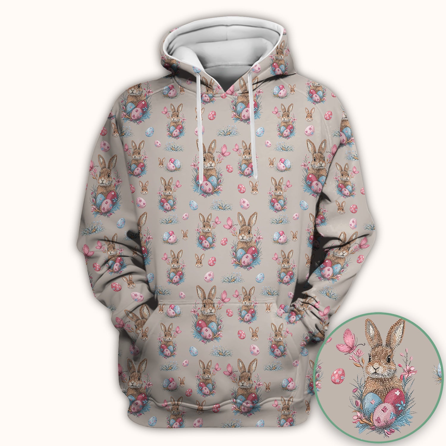 Pastel Easter Bunny Nest Pattern Scrub Top, Comfortable Scrubs for Nurses