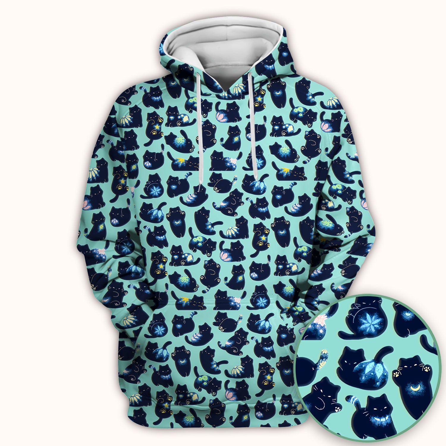 Midnight Cat Scrub Top, Black Cat Pattern Nurse Shirt, Breathable Fabrics Nursing Uniform