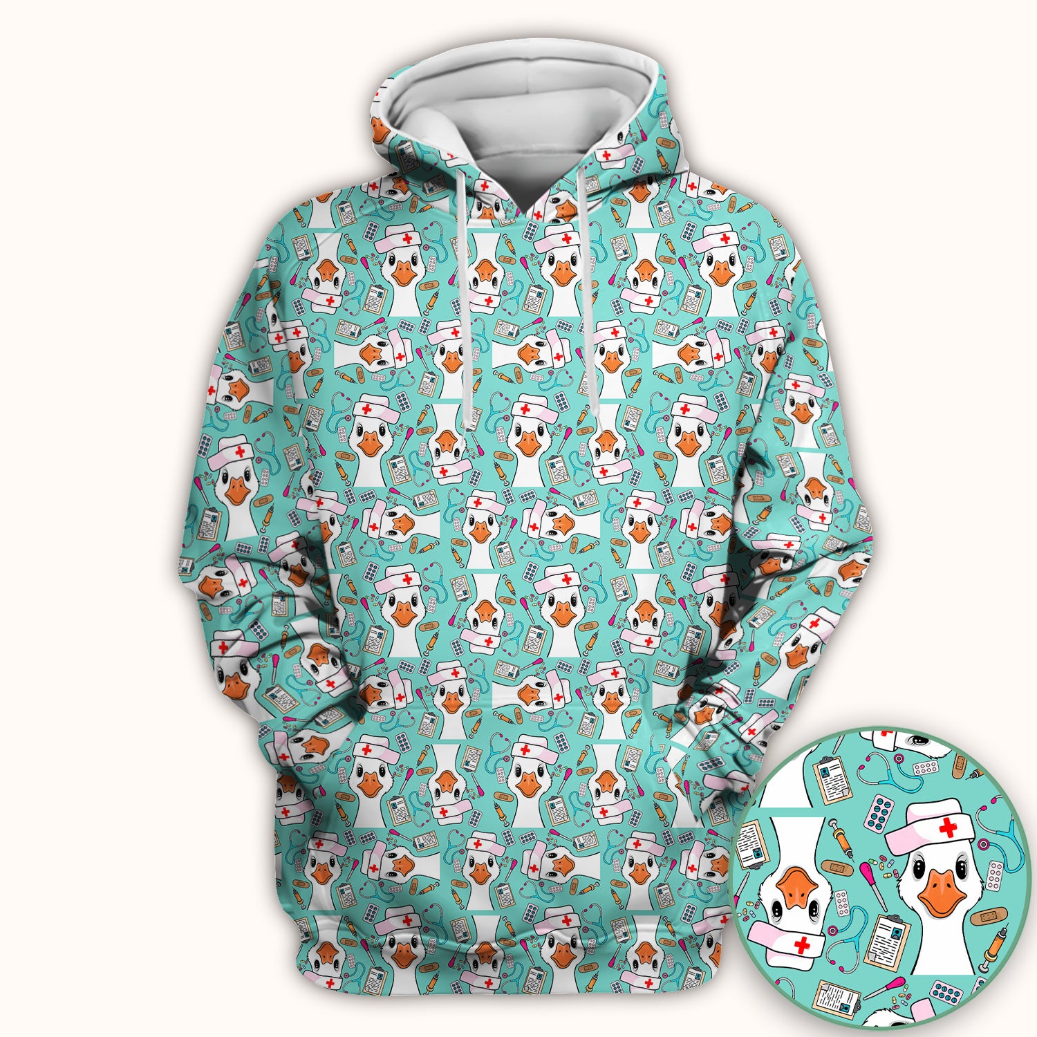 Duck Wearing Hat With Medical Tools Scrub Top, Breathable Fabrics Nursing Uniform