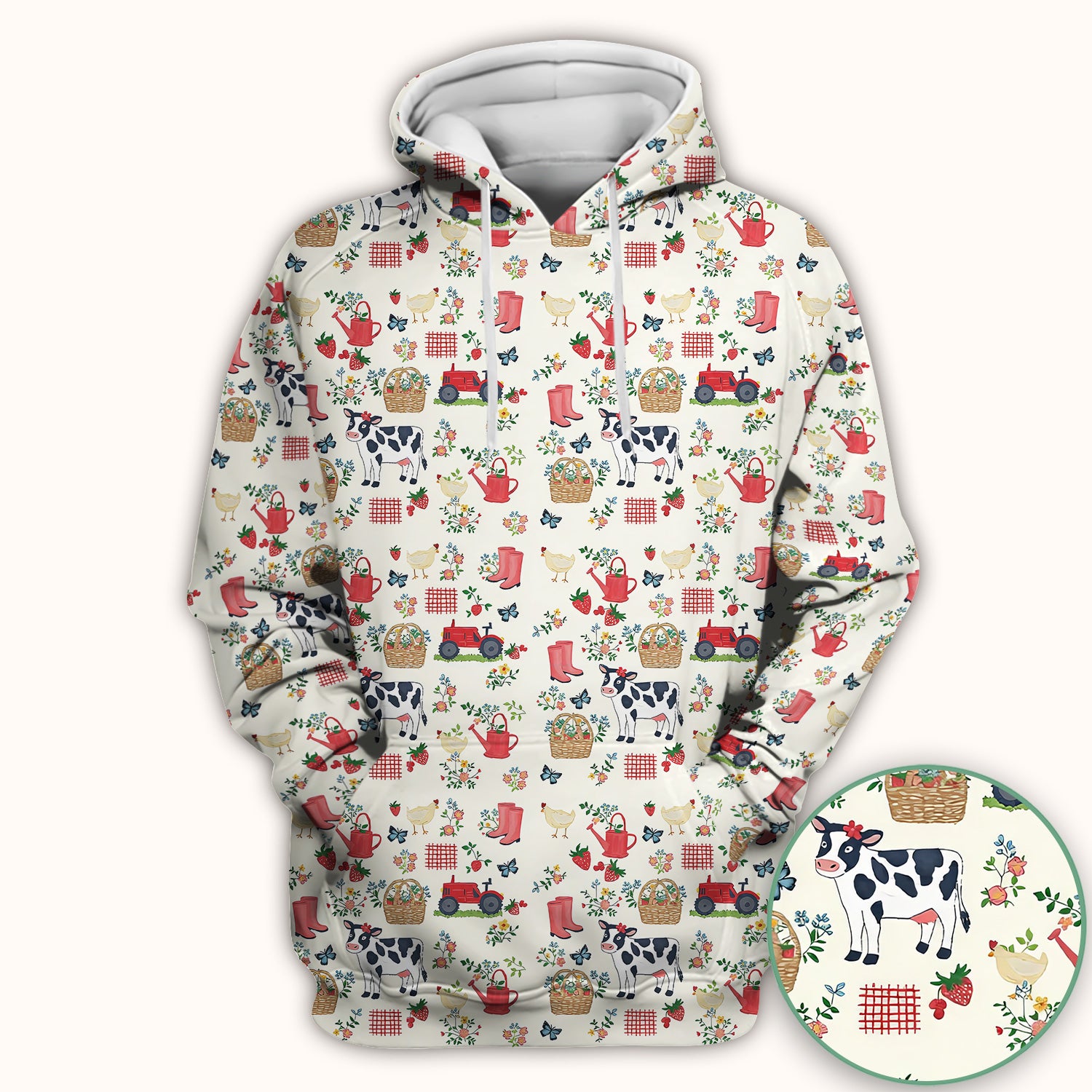 Cute Cow Chicken Farm Pattern Scrub Top, Breathable Fabrics Nursing Uniform