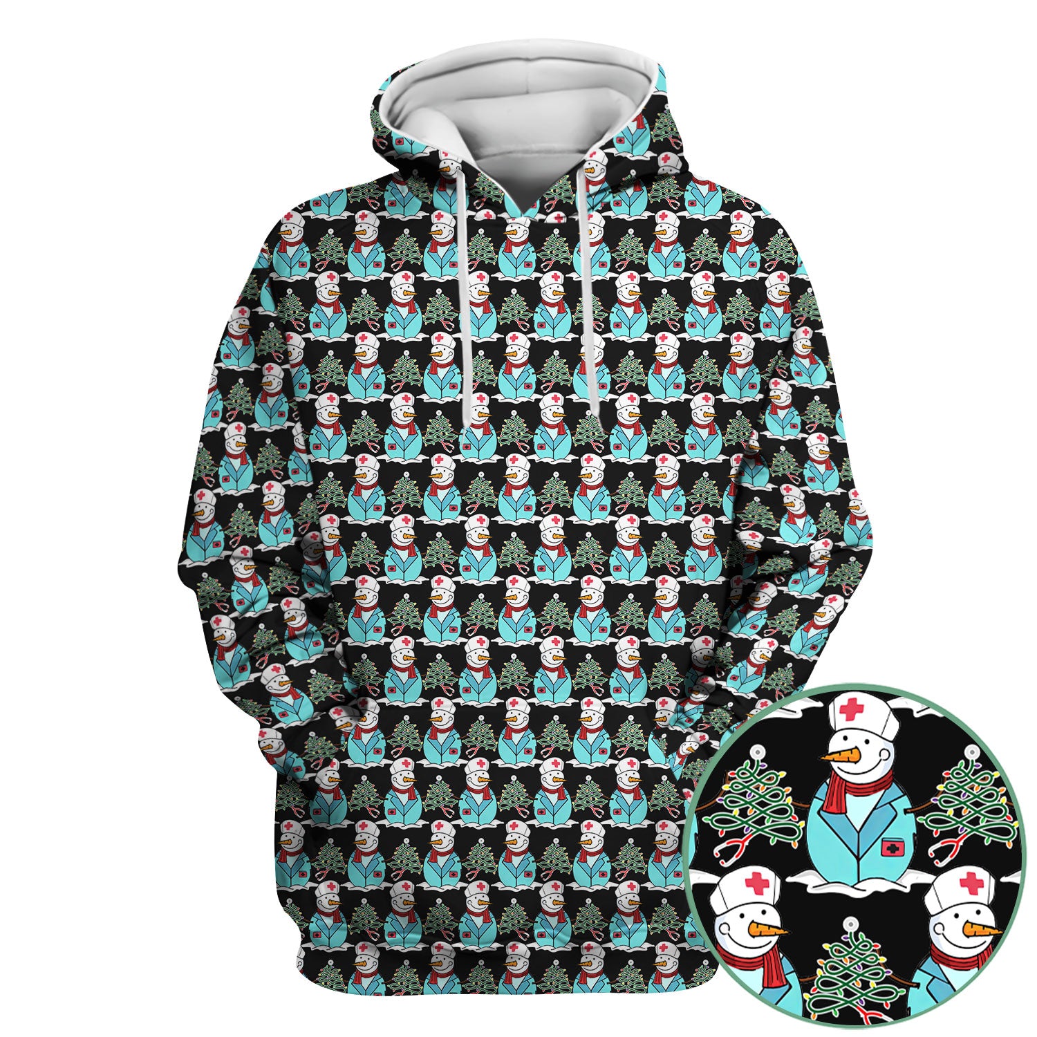 Funny Nurse Scrubs Christmas Edition - Snowman Doctor Print Top - Custom Multi Color Medical Shirt Gift for Nurses and Healthcare Staff
