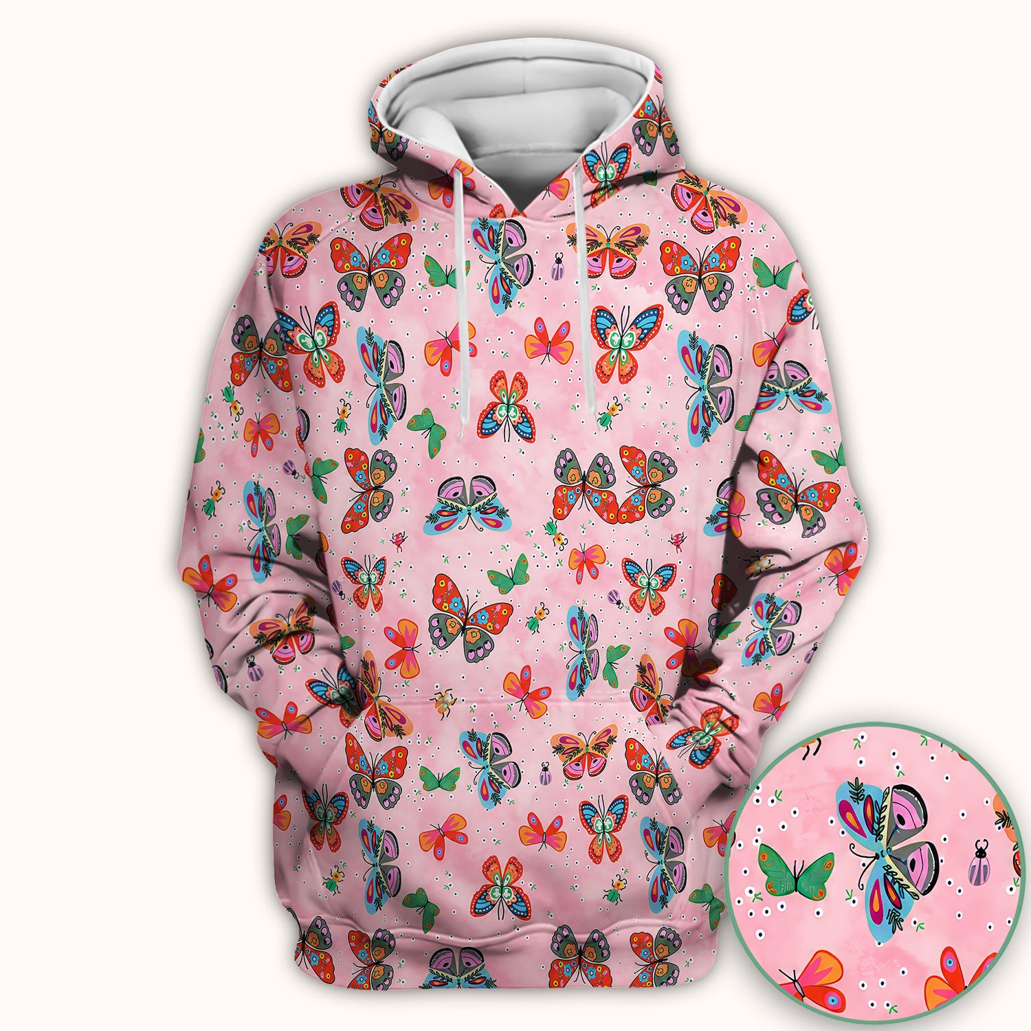 Colorful Butterfly Garden Pattern Scrub Top, Breathable Fabrics Nursing Uniform