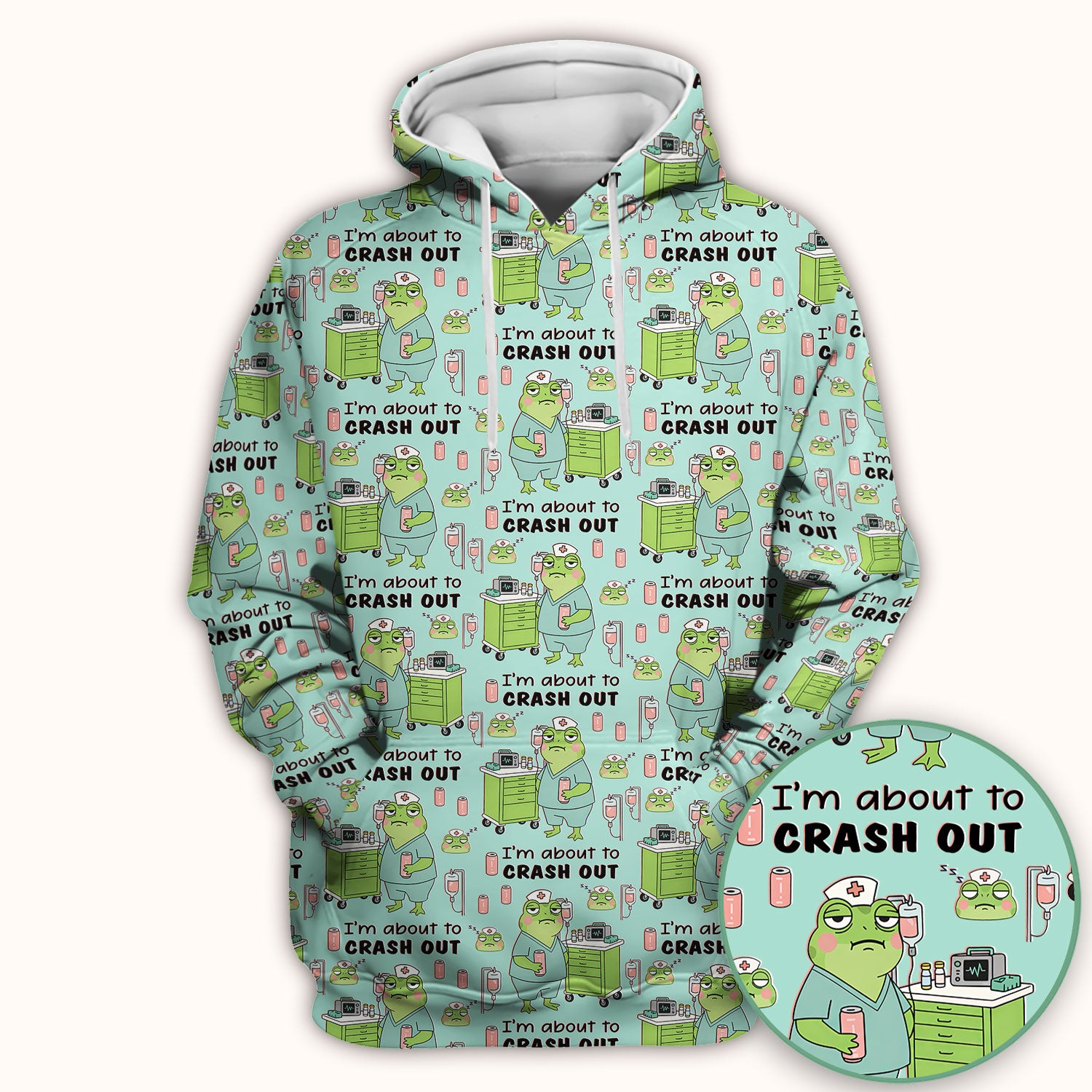 Funny Frog Pattern Nurse Scrub Top, I’m About to Crash Out Nurse Shirt, Breathable Fabrics Nursing Uniform