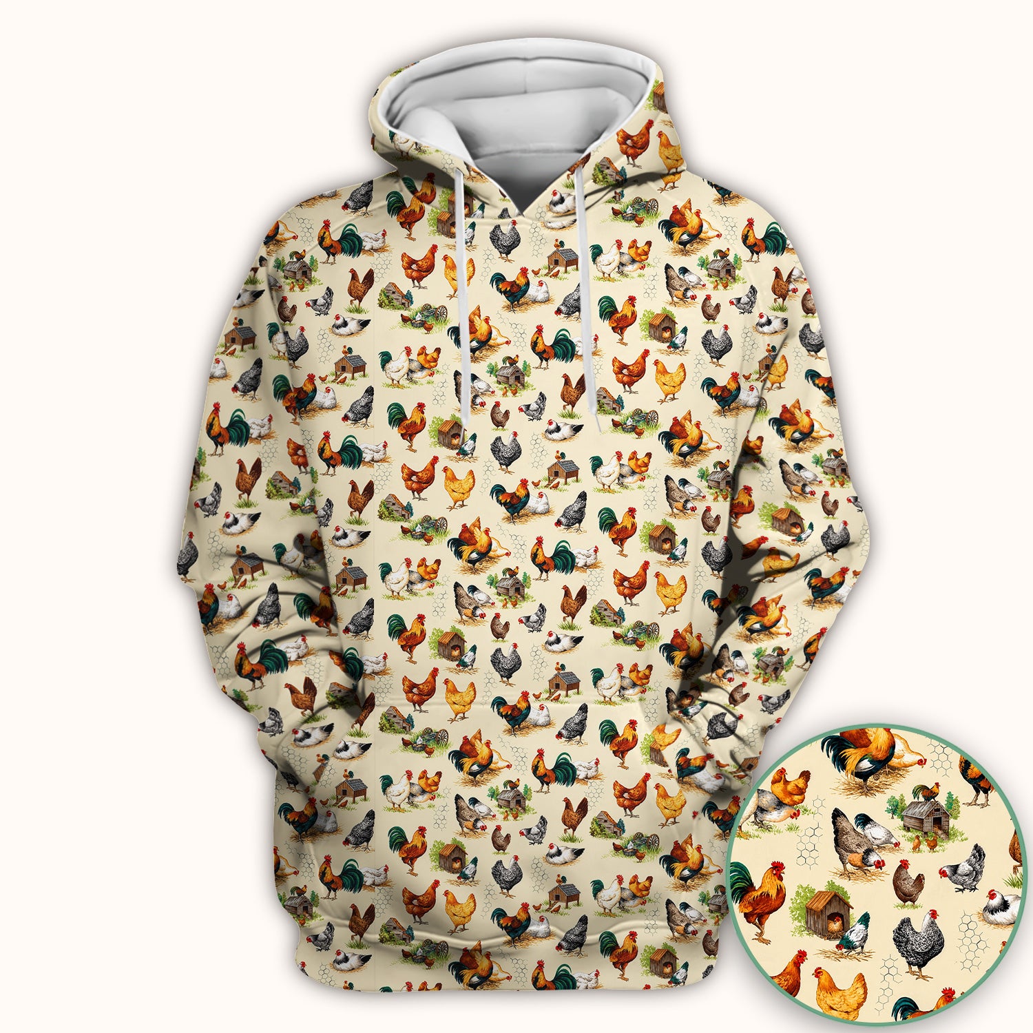 Farm Chicken Rooster Coop Pattern Scrub Top, Comfortable Scrubs for Nurses