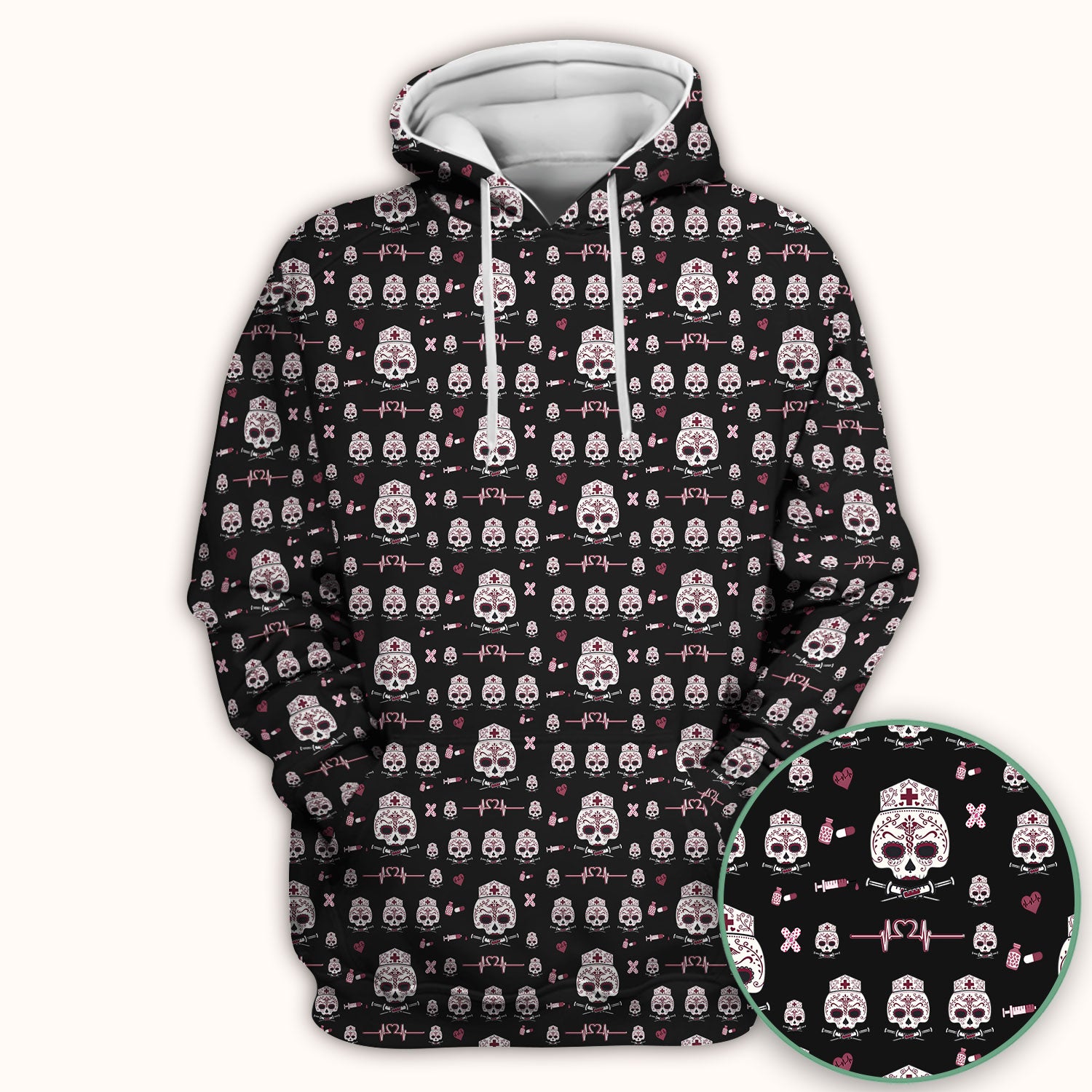Sugar Skull Scrub Top, Skull Pattern Scrub Shirt, Breathable Fabrics Nursing Uniform