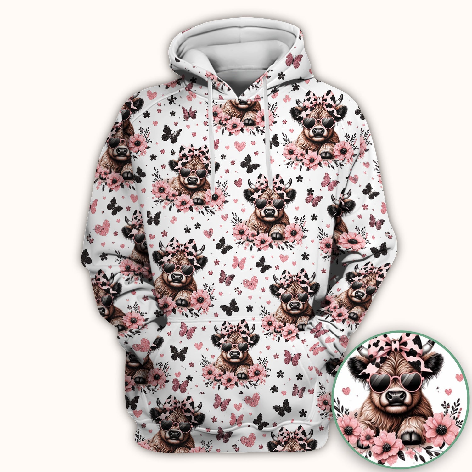 Cute Cow With Heart Sunglasses Pattern Scrub Top, Comfortable Scrubs for Nurses