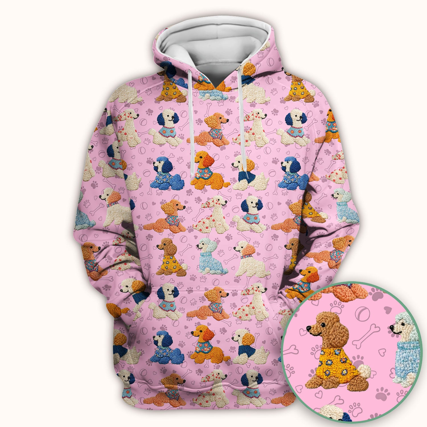Cute Colorful Poodle Pattern Scrub Top, Comfortable Scrubs for Nurses