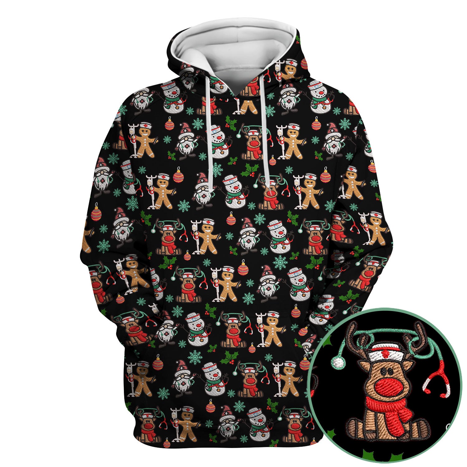 Christmas Gingerbread Scrubs for Women - Comfortable Scrubs for Nurses - Reindeer Santa Med Shirt - Breathable Fabrics Nursing Uniform