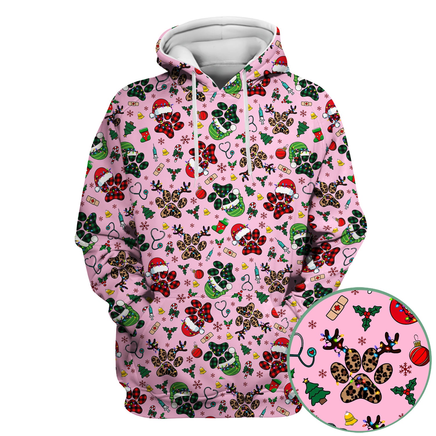 Christmas Paw Print Scrub Top for Nurses - Cute Leopard Holiday Pattern - Funny Festive Medical Uniform Gift
