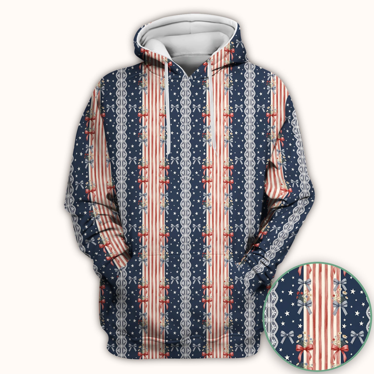 Patriotic Bow Lace Stripe Pattern Scrub Top, Comfortable Scrubs for Nurses