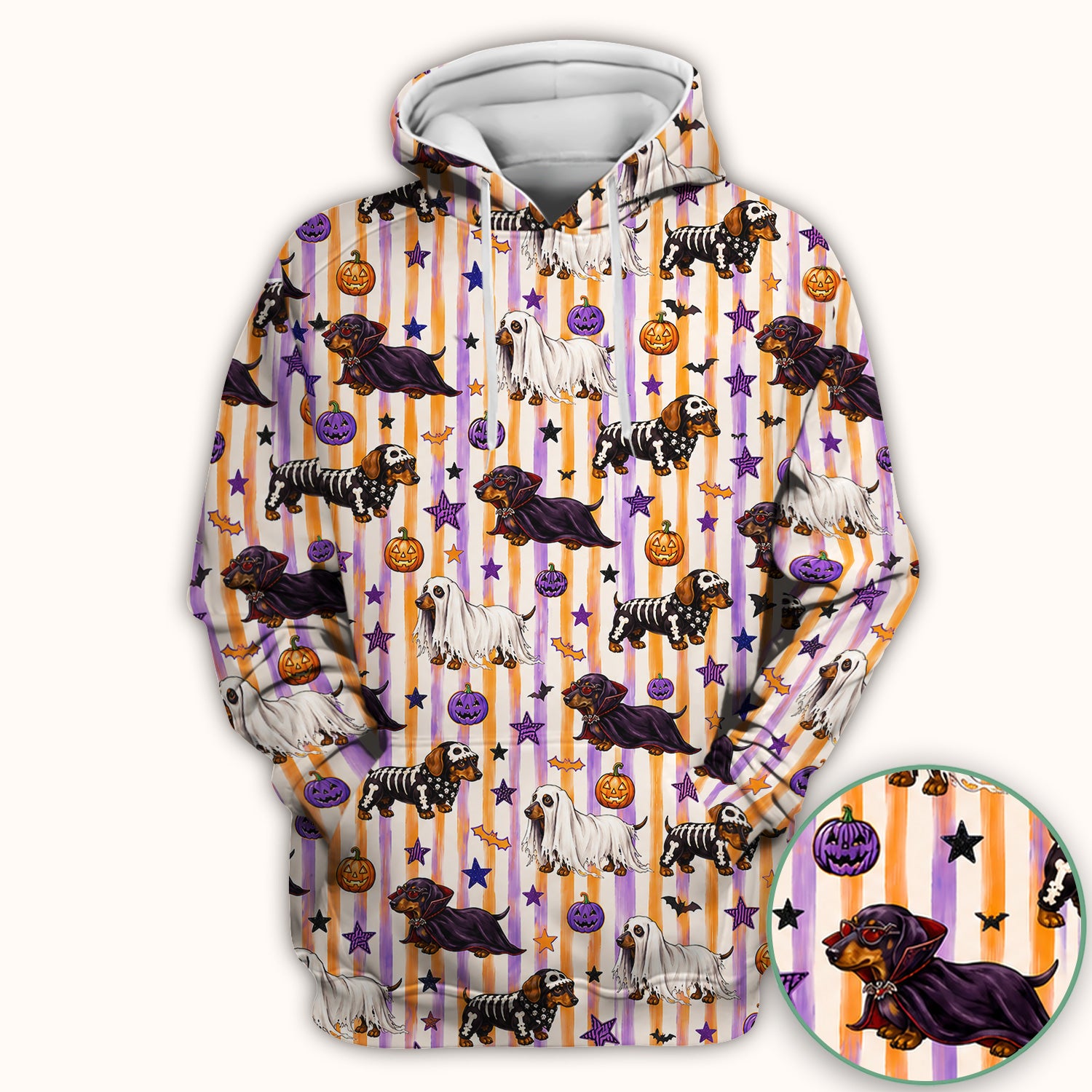 Halloween Dachshund Stripe Pattern Scrub Top, Comfortable Scrubs for Nurses