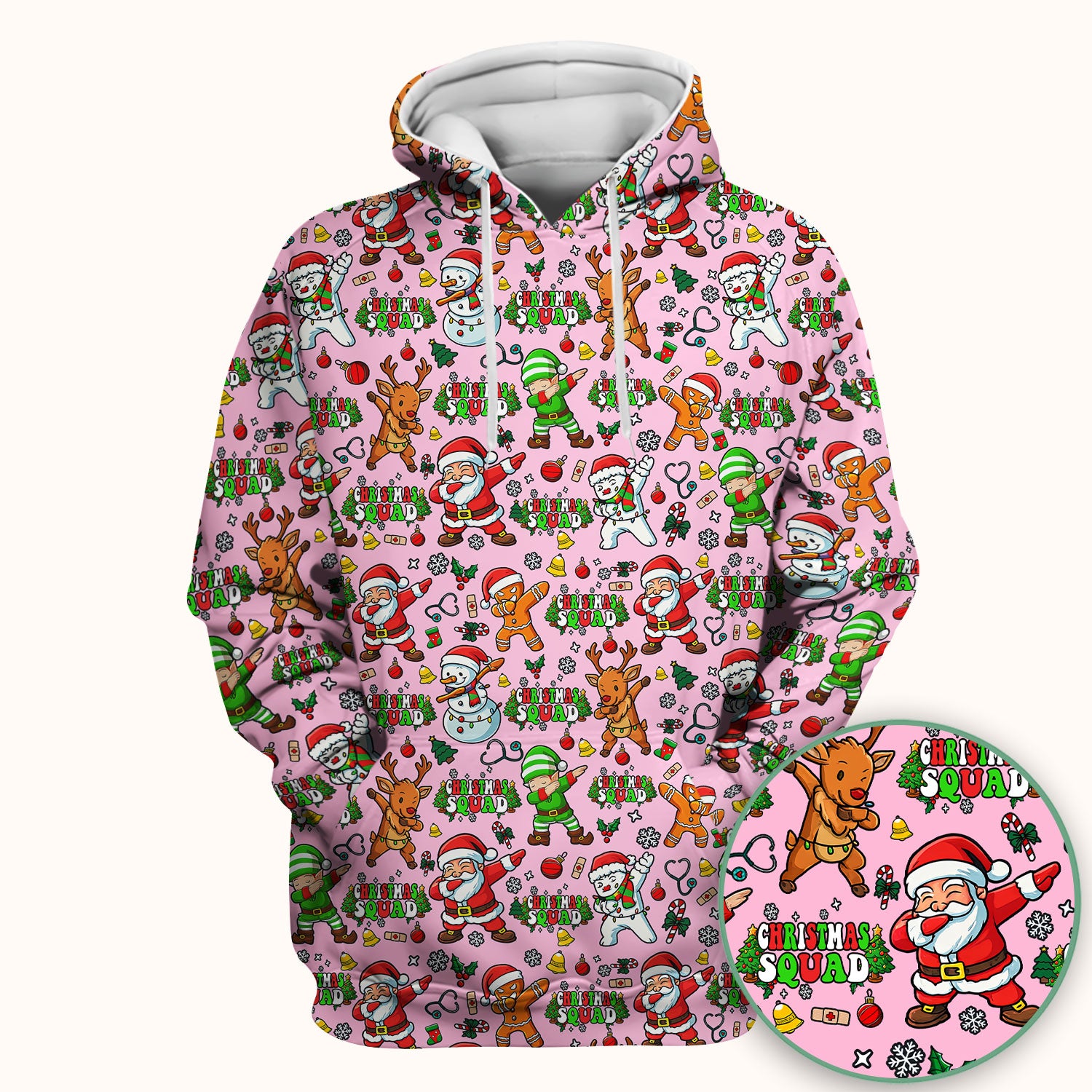 Christmas Squad Scrub Top - Dancing Santa, Reindeer & Elf Shirt - Funny Holiday Medical Uniform for Nurses, Doctors & Vet Techs