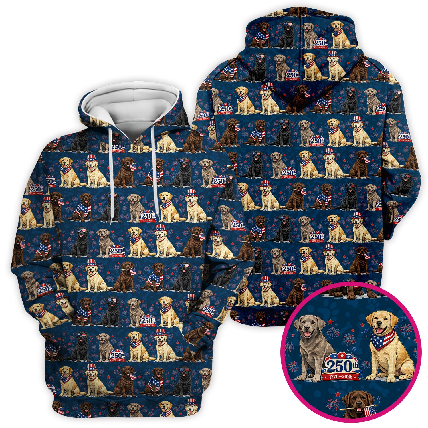 4th of July Labrador Dog Patriotic Print Scrub Top, USA Flag Nursing Uniform for Women