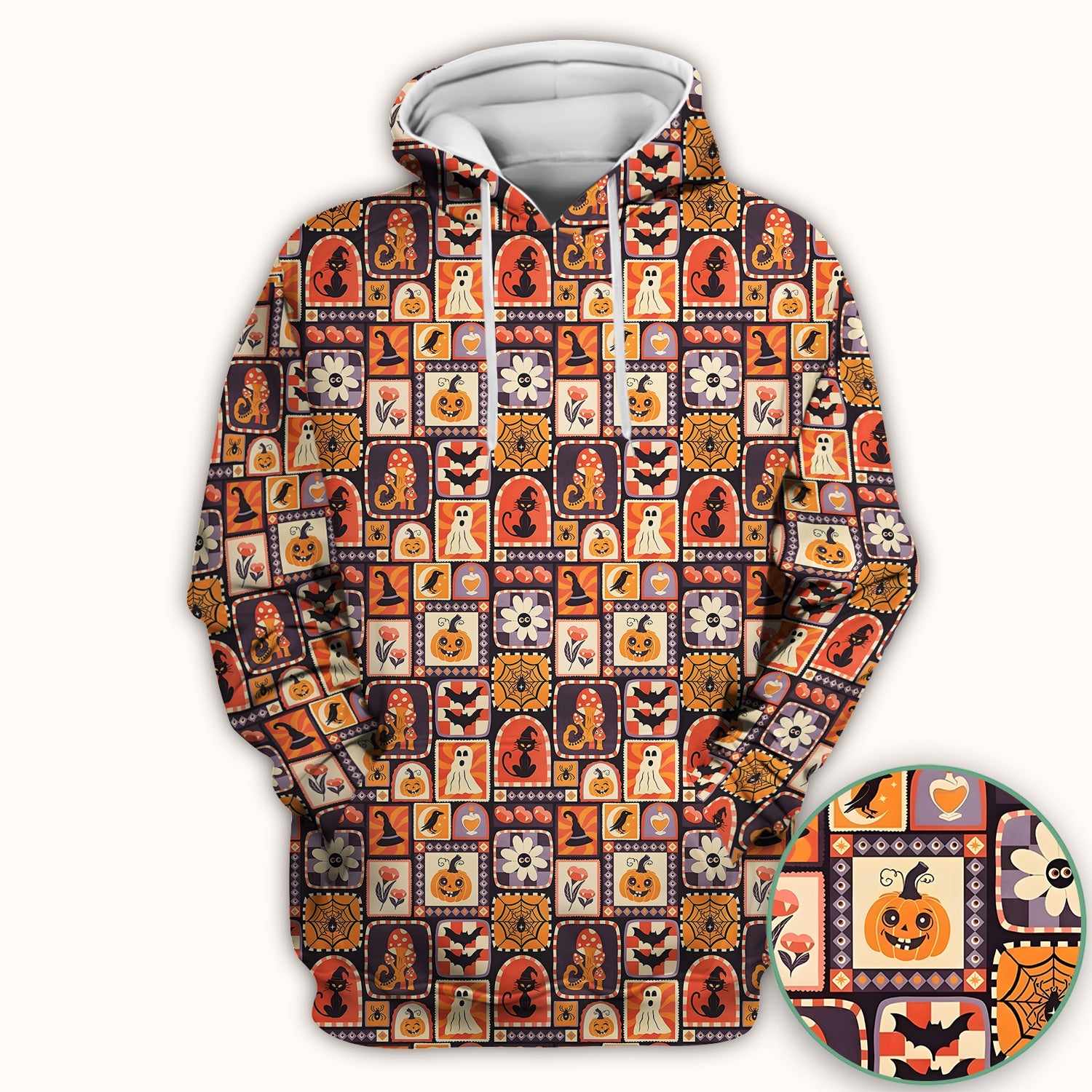 Retro Halloween Patchwork Icons Scrub Top, Comfortable Scrubs for Nurses