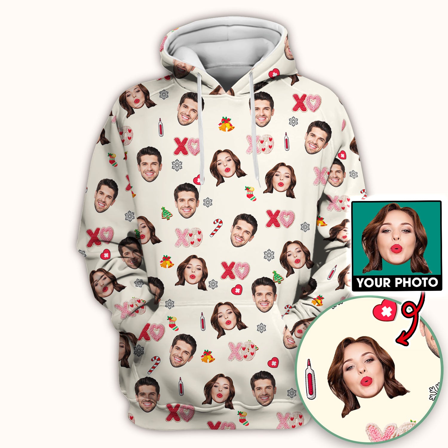 Personalized Photo Scrub Top, Custom Face XOXO Scrub Shirt, Breathable Fabrics Nursing Uniform