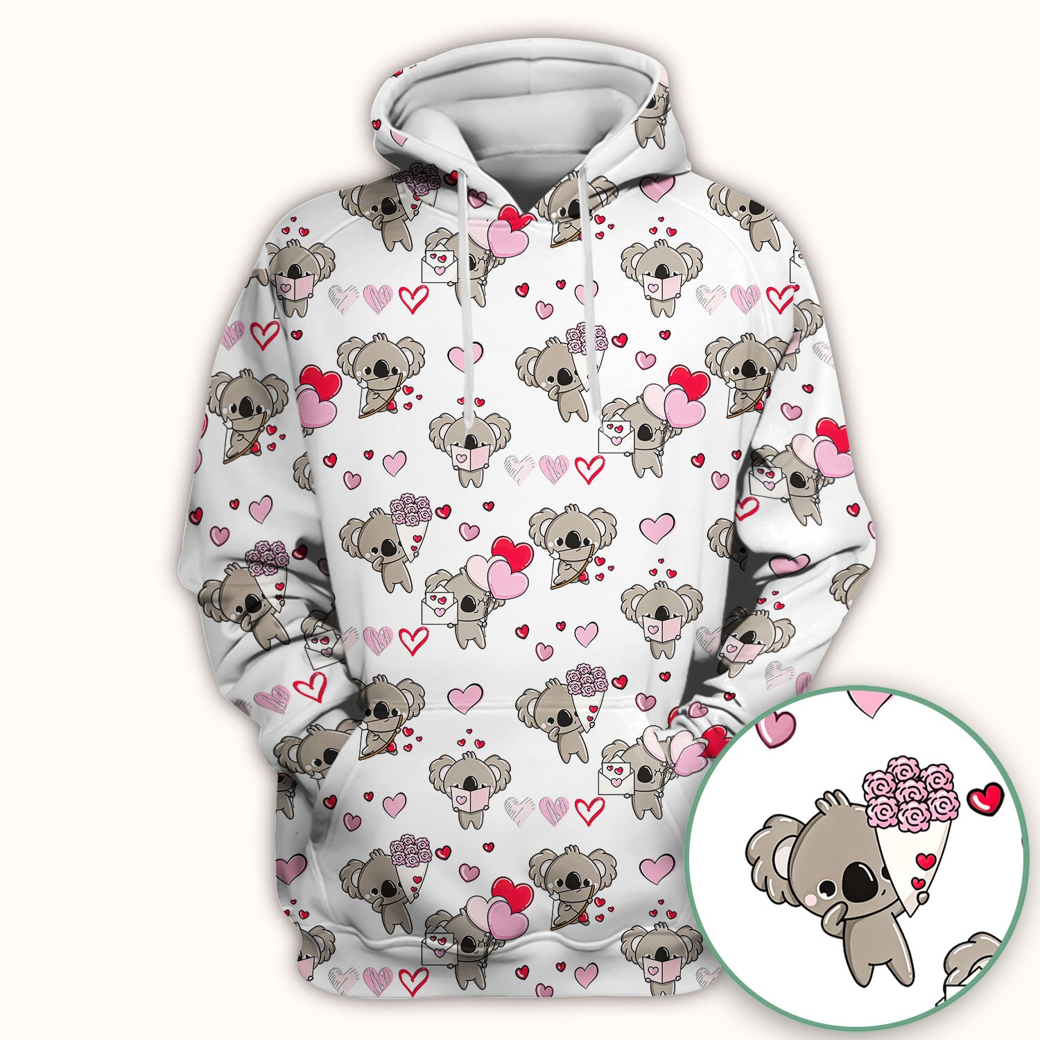 Valentine Koala Holding Flowers Cute Print Scrub Top, Comfortable Scrubs for Nurses