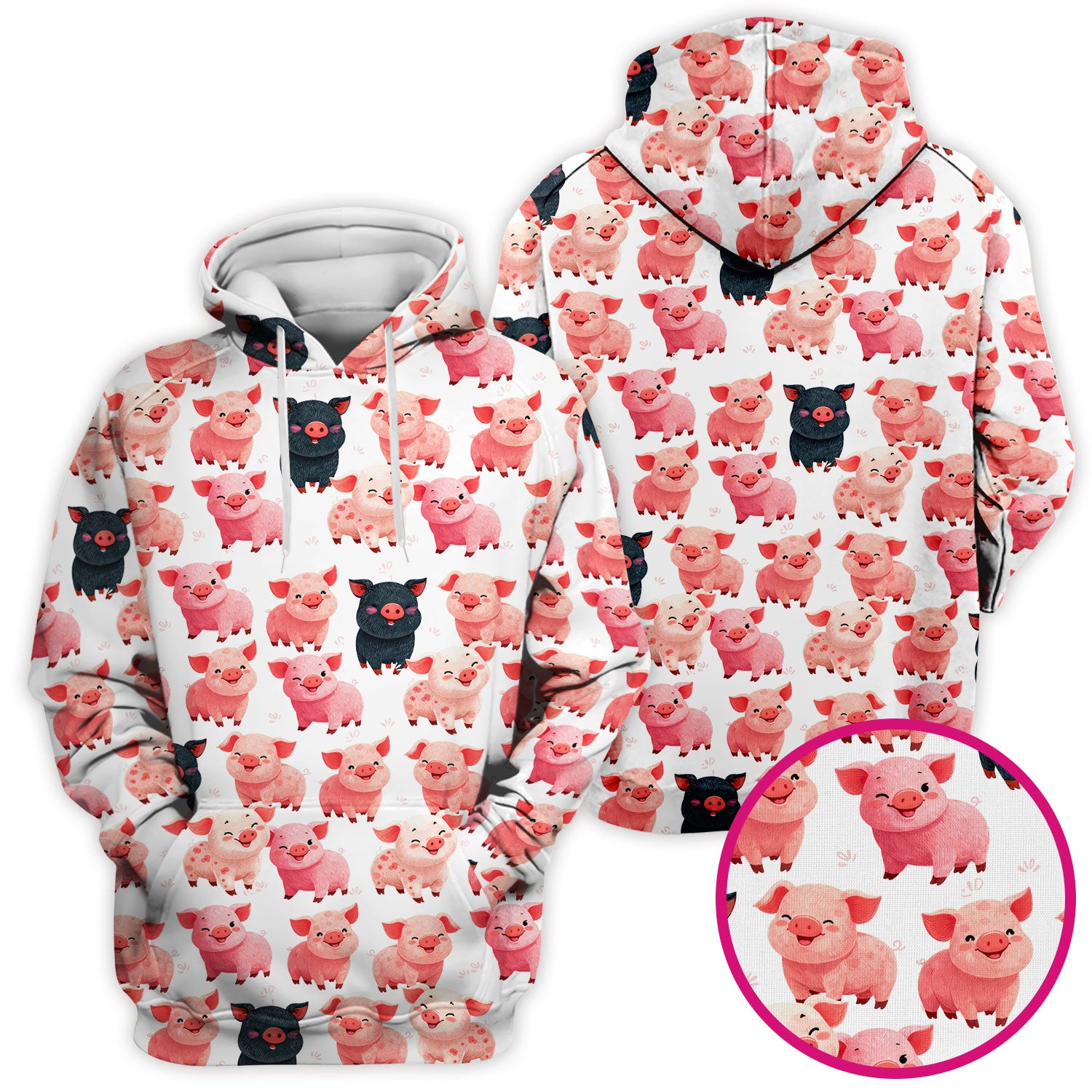 Funny Farm Pig Cartoon Pattern Scrub Top, Comfortable Scrubs for Nurses