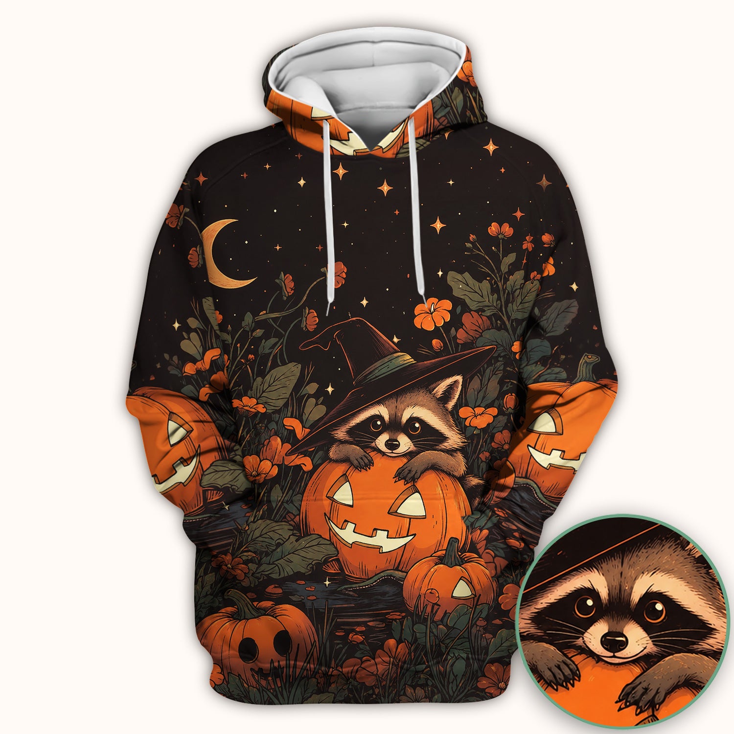 Spooky Halloween Raccoon Print Scrub Top, Comfortable Scrubs for Nurses