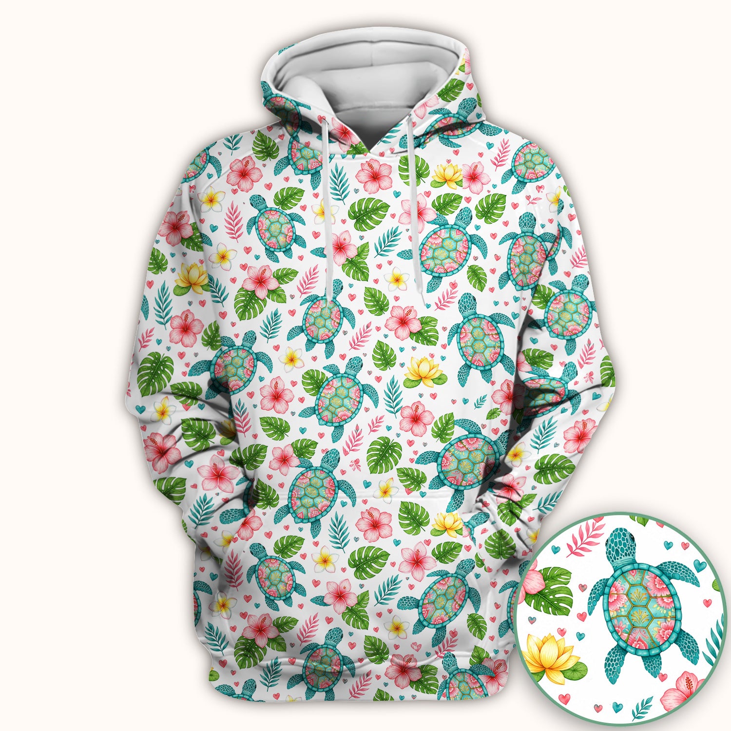 Tropical Sea Turtle Floral Pattern Scrub Top, Comfortable Scrubs for Nurses