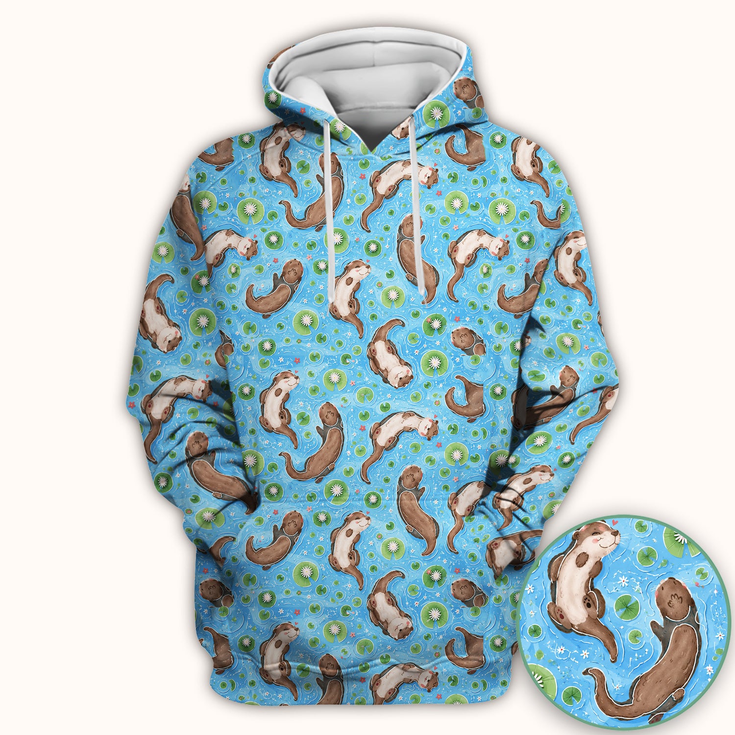 Cute Otter Lily Pond Nurse Print Scrub Top, Comfortable Scrubs for Nurses