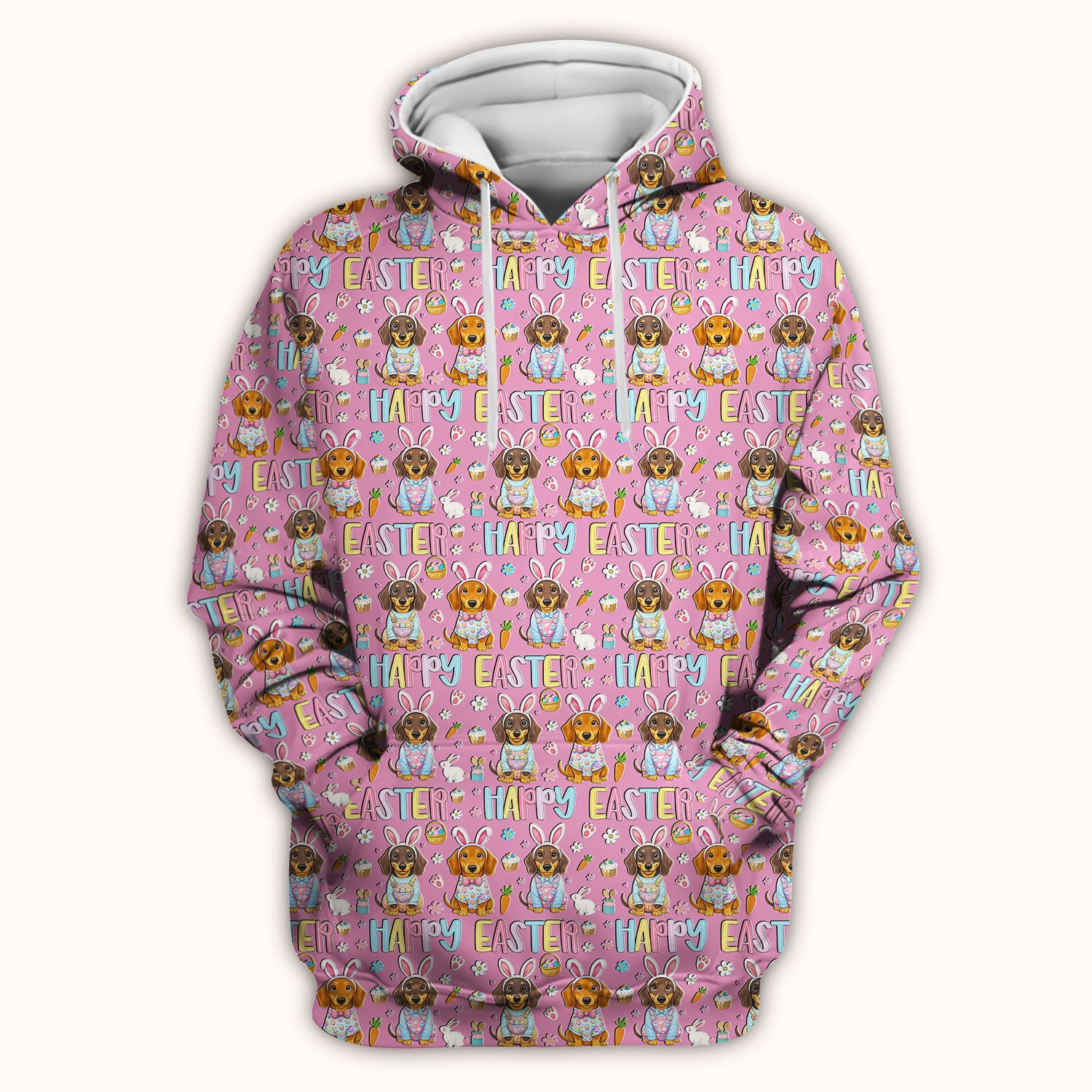 Happy Easter Dachshund Bunny Print Scrub Top, Comfortable Scrubs for Nurses