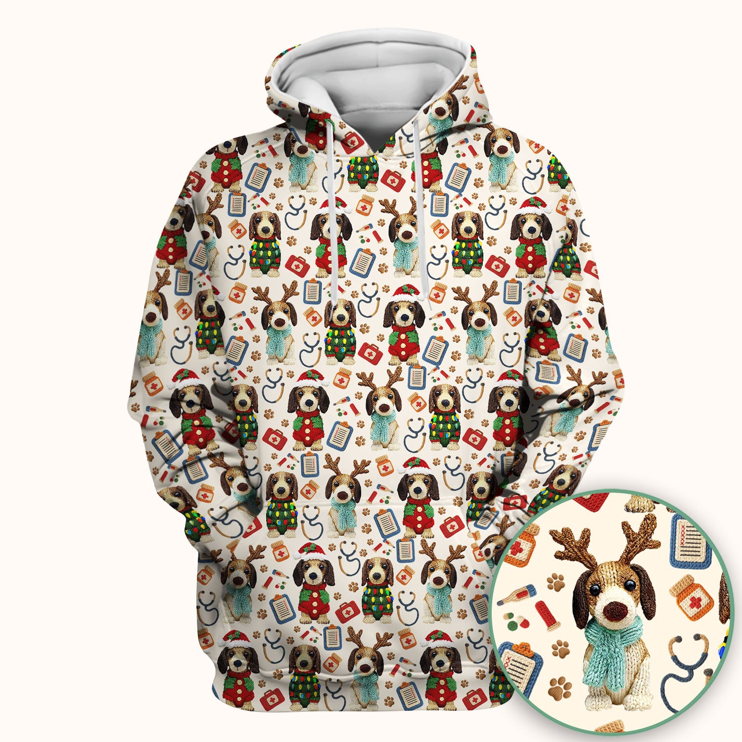 Christmas Doxie Scrubs for Women - Cute Dachshund Christmas Scrub Top for Nurses - Funny Medical Uniform Gift