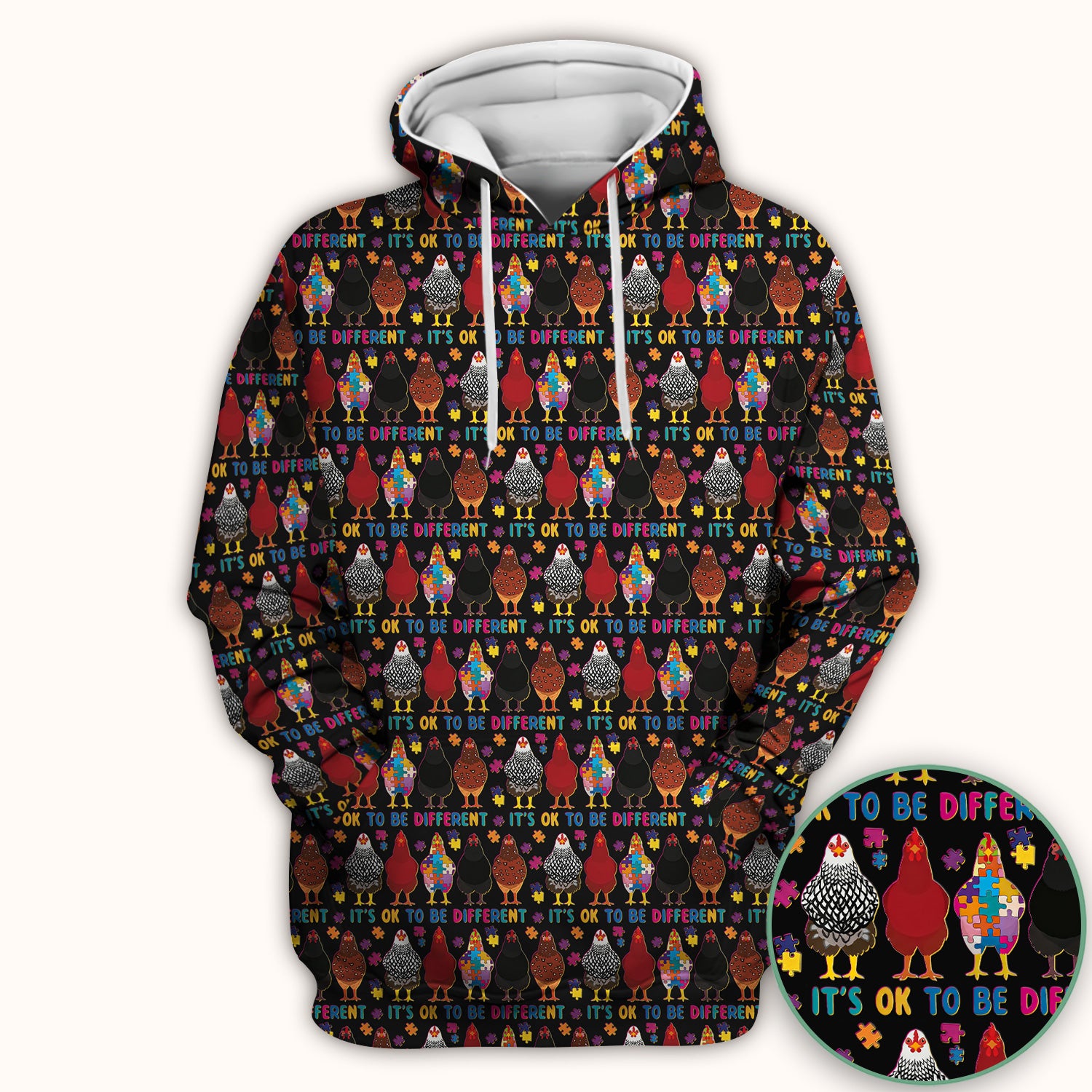 Autism Chicken It’s OK to Be Different Print Scrub Top, Comfortable Scrubs for Nurses