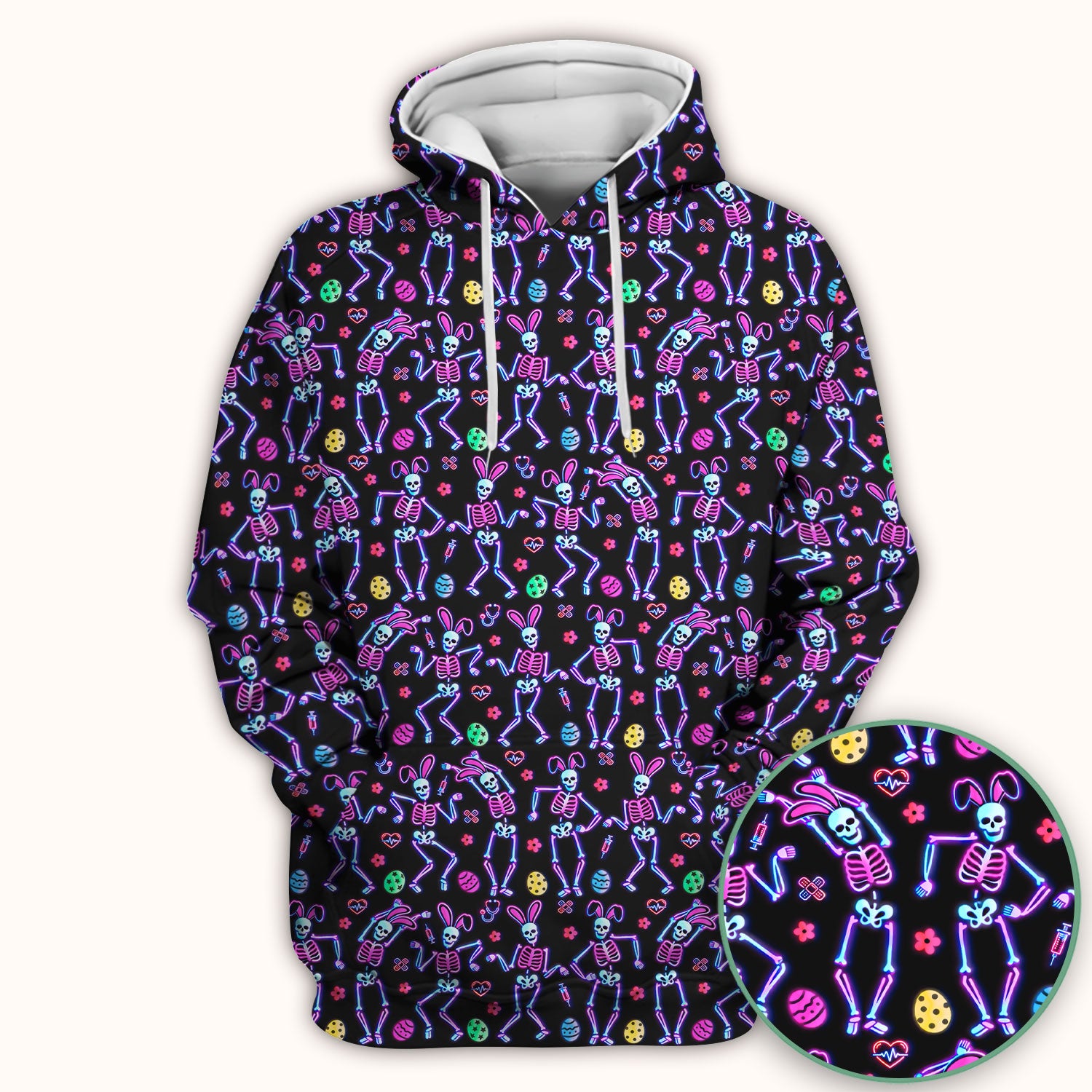 Neon Easter Skeleton Pattern Scrub Top, Comfortable Scrubs for Nurses